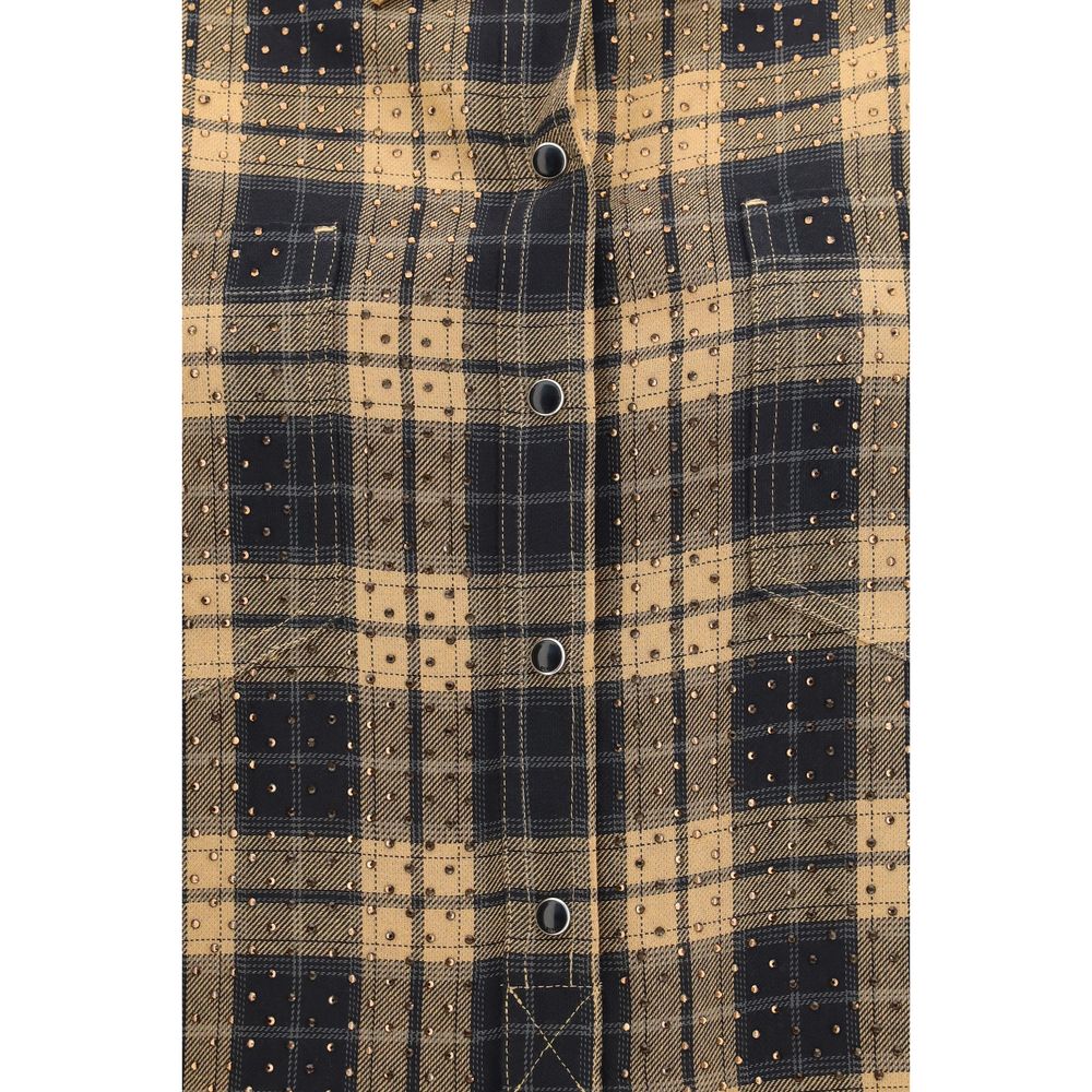 Discover the PINKO Beige Viscose Pattern Shirt, a refined blend of elegance and comfort adorned with micro rhinestones, perfect for the discerning individual.