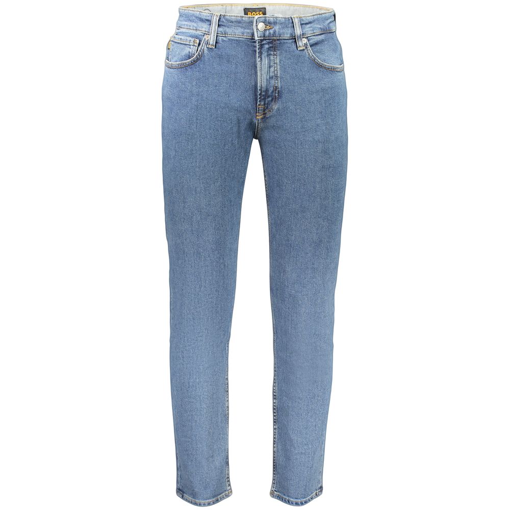 Indulge in the elegance of Hugo Boss Blue Cotton Men's Jean, where luxurious comfort meets timeless sophistication, perfect for the discerning individual.