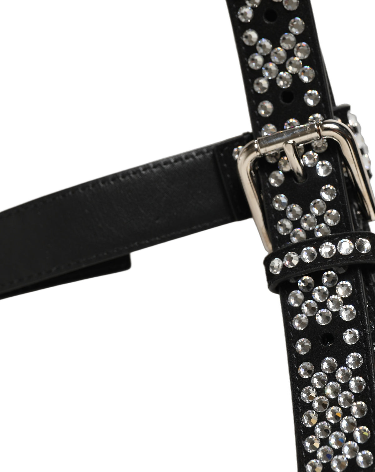 Dolce & Gabbana Black Leather Rhinestones Suspender for Elegance