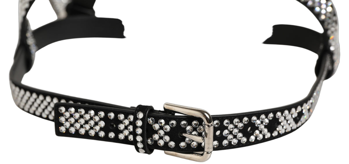Dolce & Gabbana Black Leather Rhinestone Suspender for Elegance