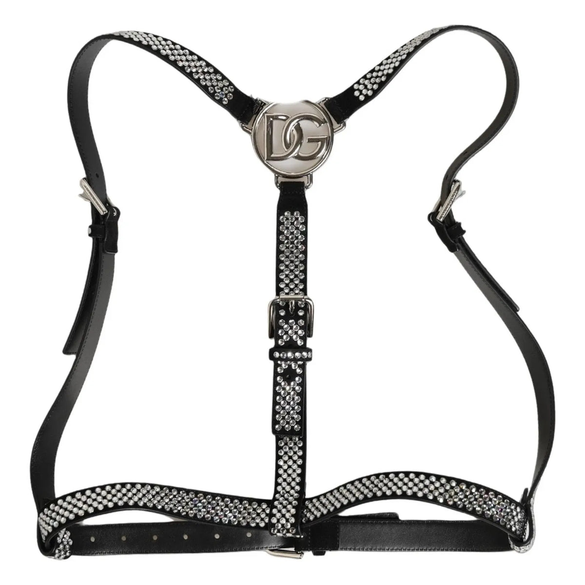Dolce & Gabbana Black Leather Rhinestone Suspender for Elegance