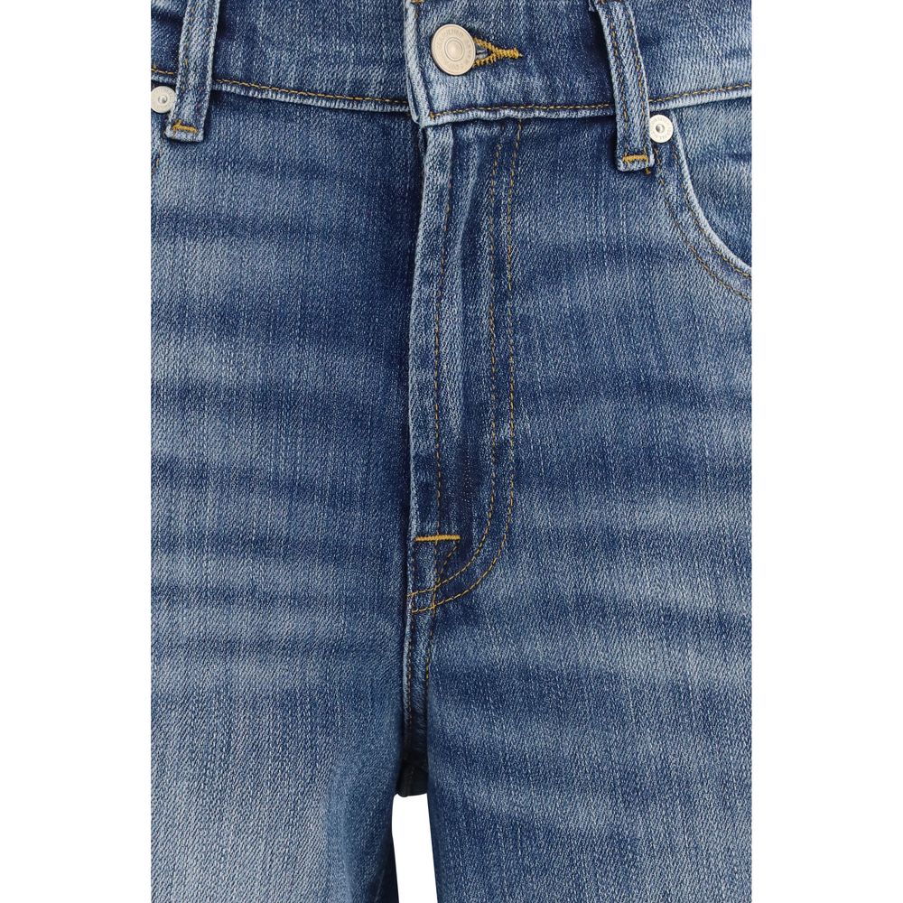 7FOR Blue Cotton Straight-Leg Jeans - Timeless Luxury Denim