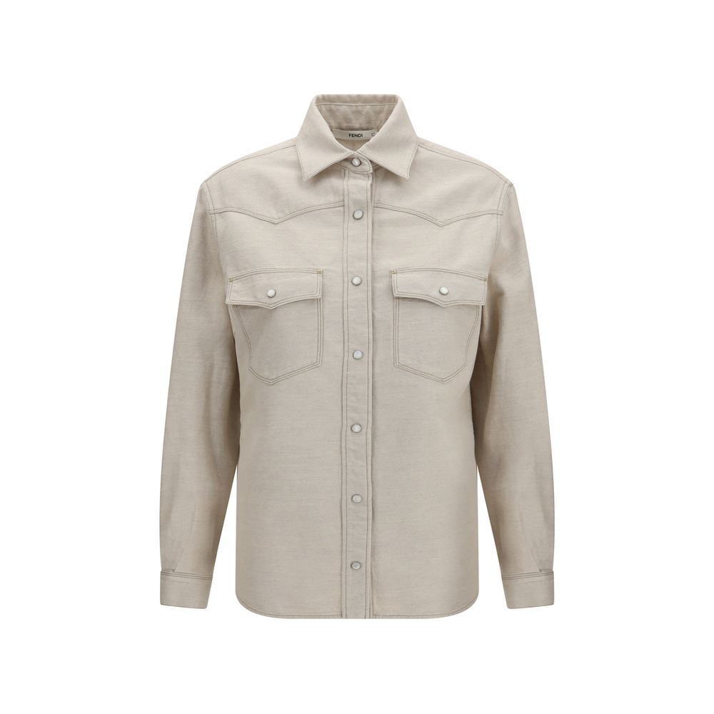 Elevate your style with the Fendi Beige Denim Shirt, a luxurious blend of cotton and linen, crafted in Italy, embodying timeless elegance and sophisticated design.