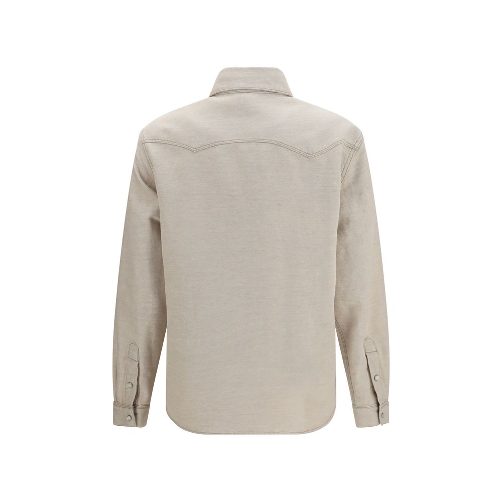 Elevate your style with the Fendi Beige Denim Shirt, a luxurious blend of cotton and linen, crafted in Italy for timeless sophistication and effortless elegance.