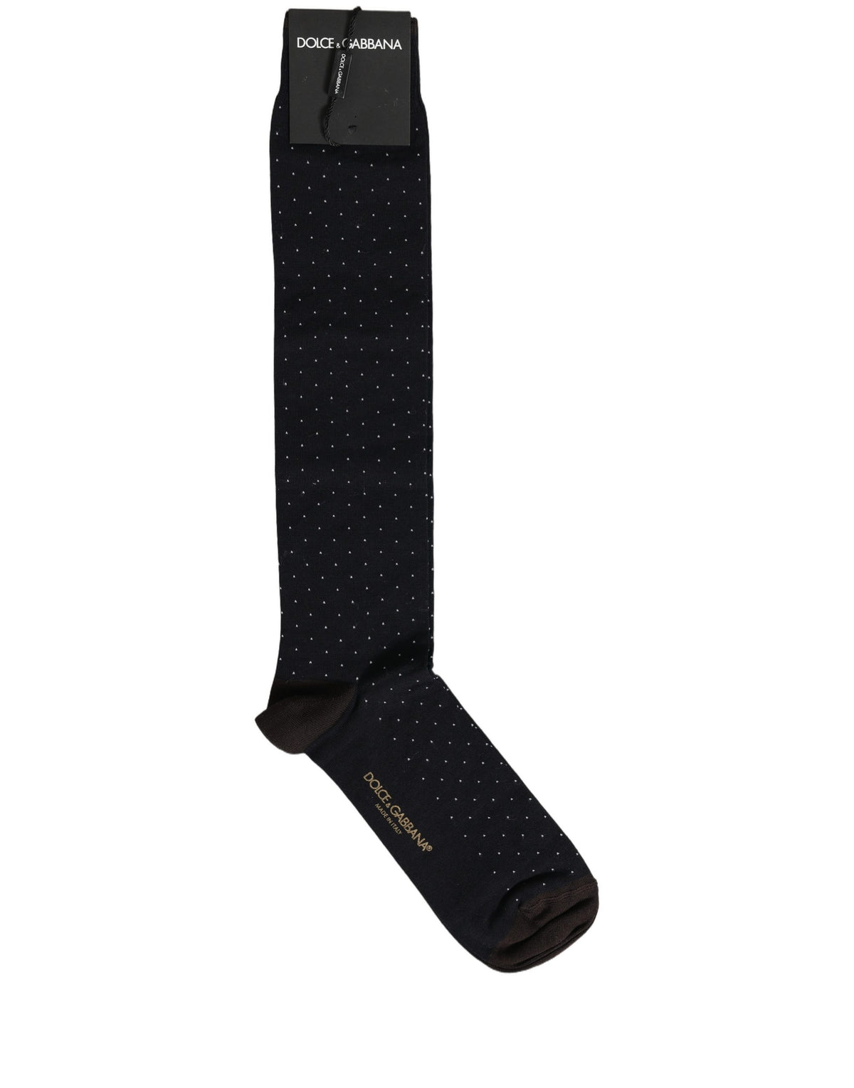 Elevate your style with Dolce & Gabbana's Black Cotton Polka Dot Over The Calf Socks, crafted in Italy for those who appreciate luxury and sophistication.
