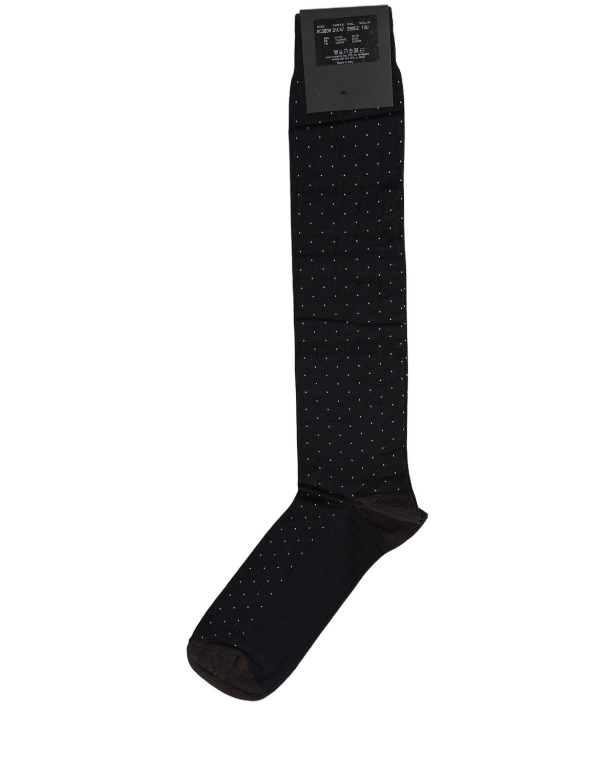 Elevate your style with Dolce & Gabbana's Black Cotton Polka Dot Over The Calf Socks, crafted in Italy for the discerning individual who appreciates luxurious comfort and timeless elegance.