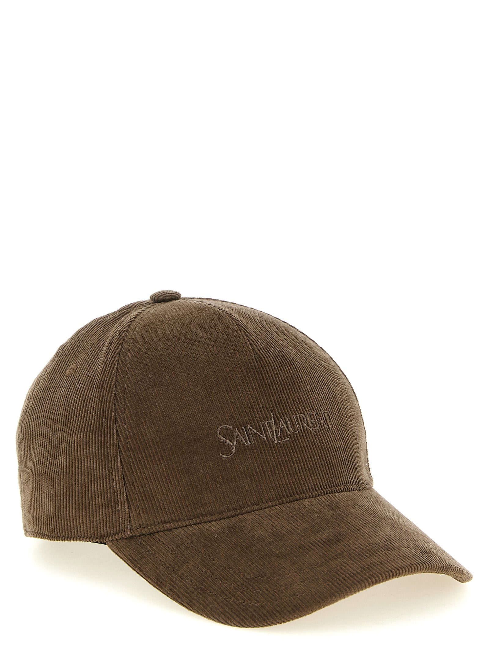 Discover the Saint Laurent Brown Cotton Cap, a masterpiece of exquisite corduroy craftsmanship that elevates your style with effortless luxury and sophistication.