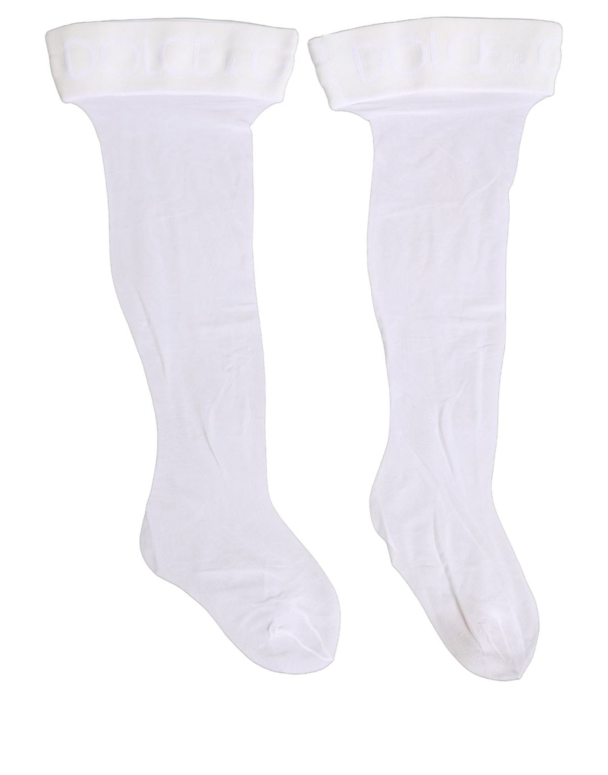 Dolce & Gabbana .White Nylon Logo Calf Long Women Accessory Socks