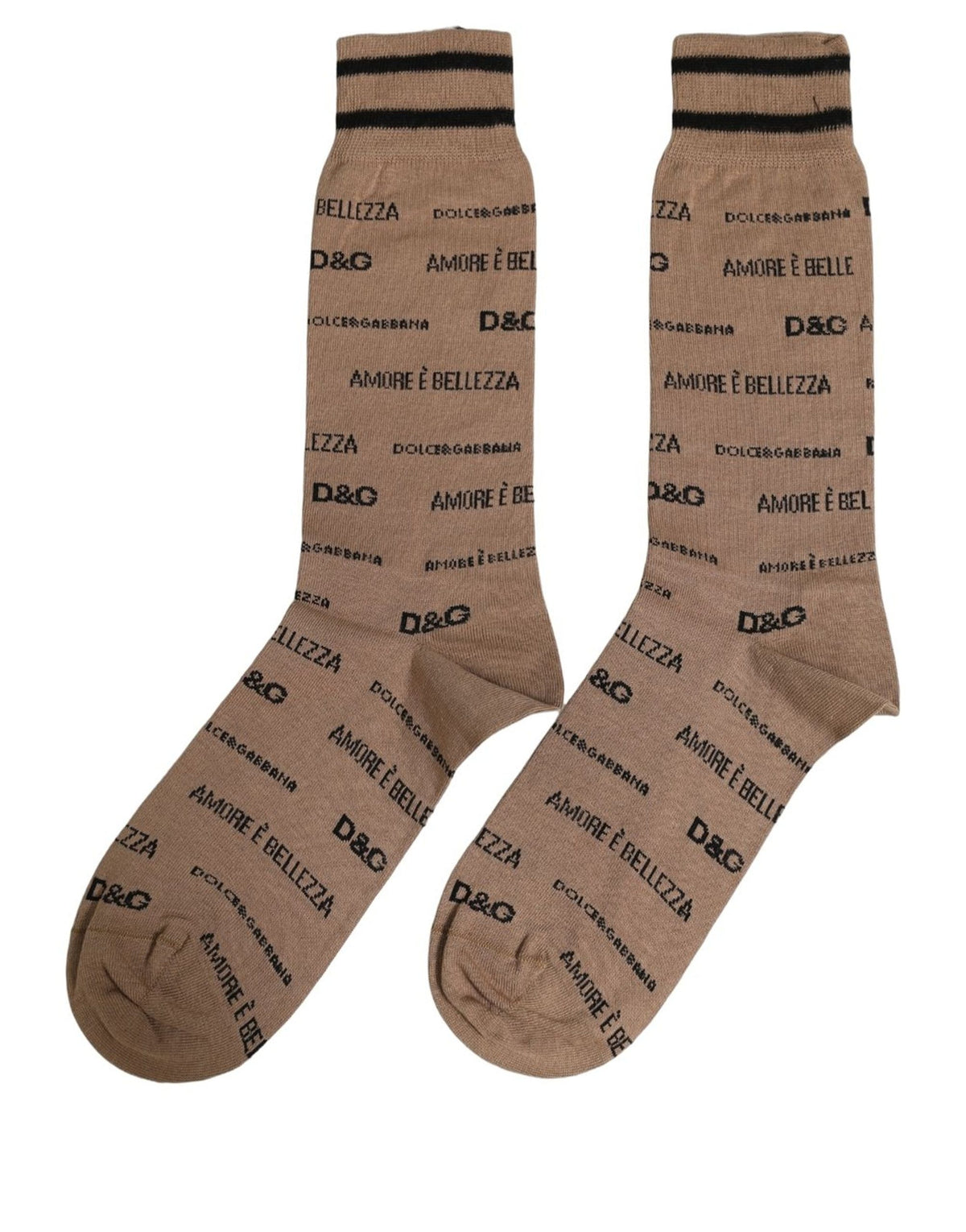 Dolce & Gabbana Brown Cotton Logo Print Mid Calf Socks