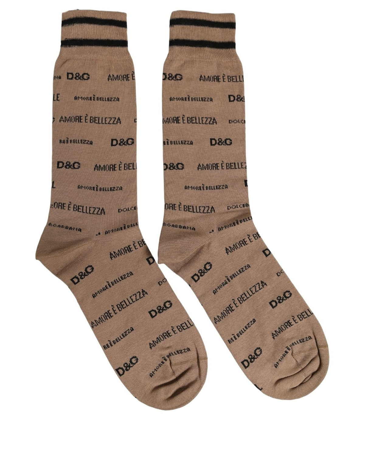 Dolce & Gabbana Brown Cotton Logo Print Mid Calf Socks
