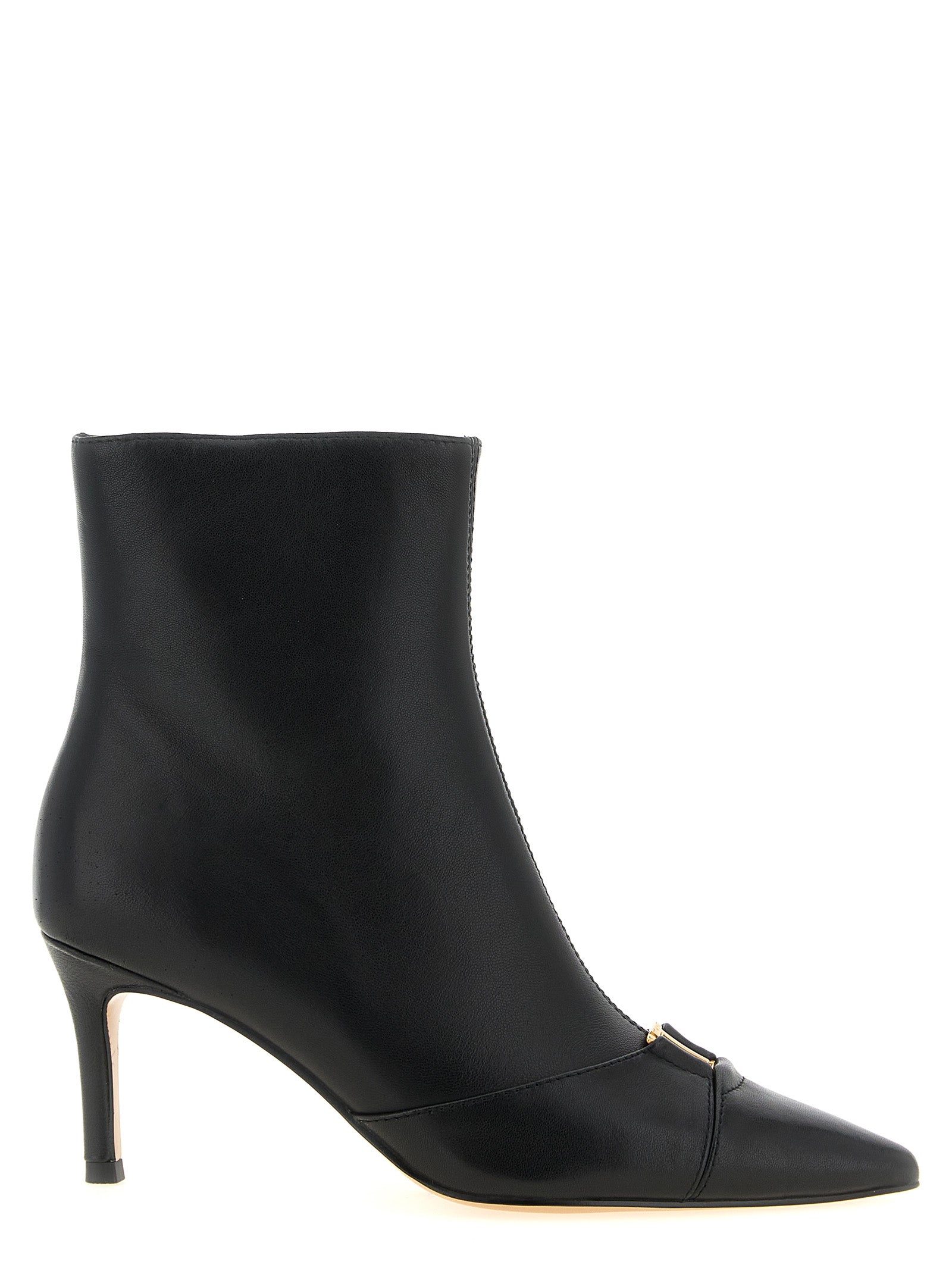 Elevate your style with TWIN SET's Black Leather Ankle Boots, a masterpiece of luxurious craftsmanship designed for those who embody elegance and sophistication.