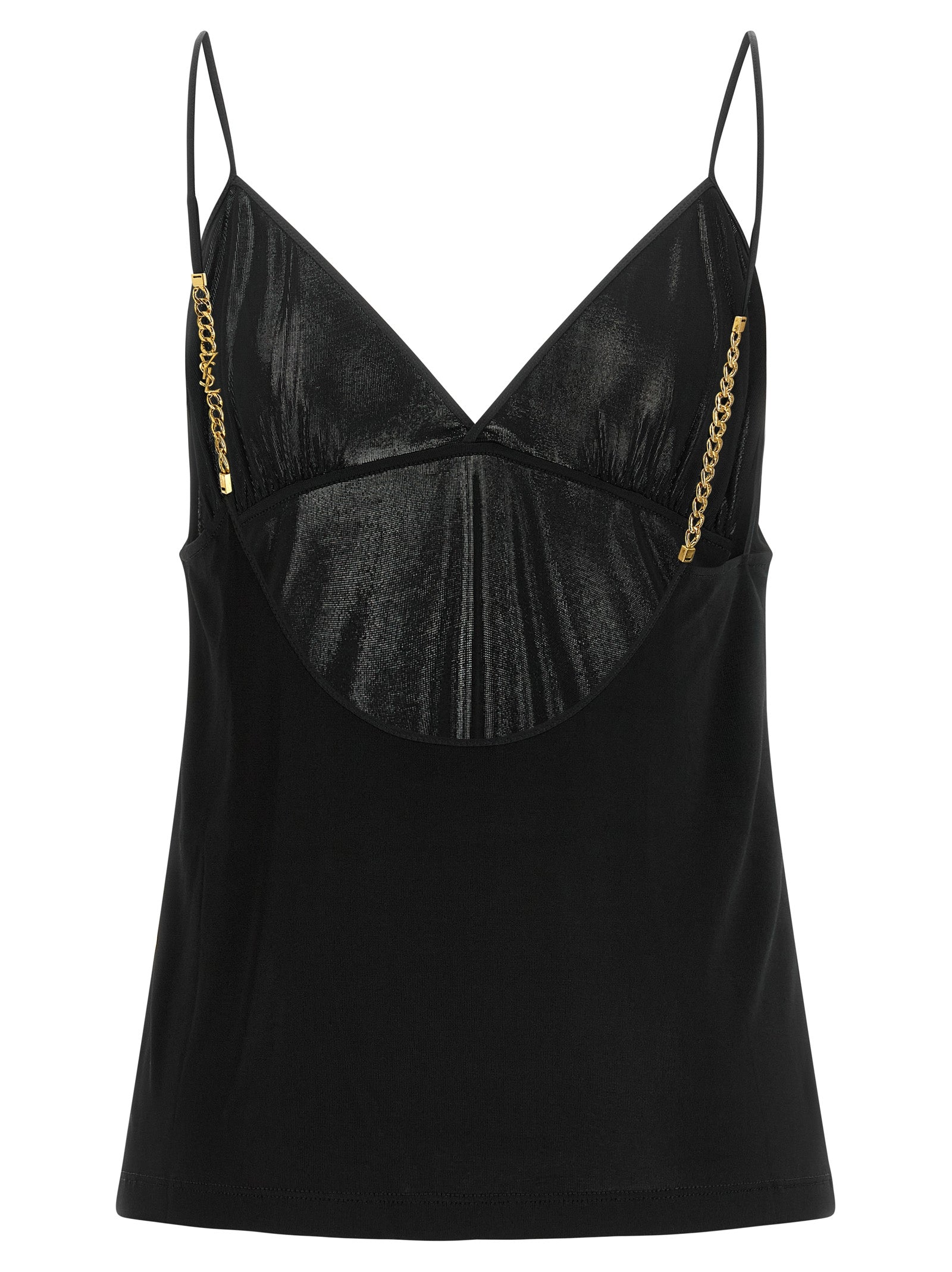 Indulge in the allure of the Saint Laurent Black Viscose Tank Top, where exquisite craftsmanship meets luxurious design, perfect for elevating any evening ensemble.