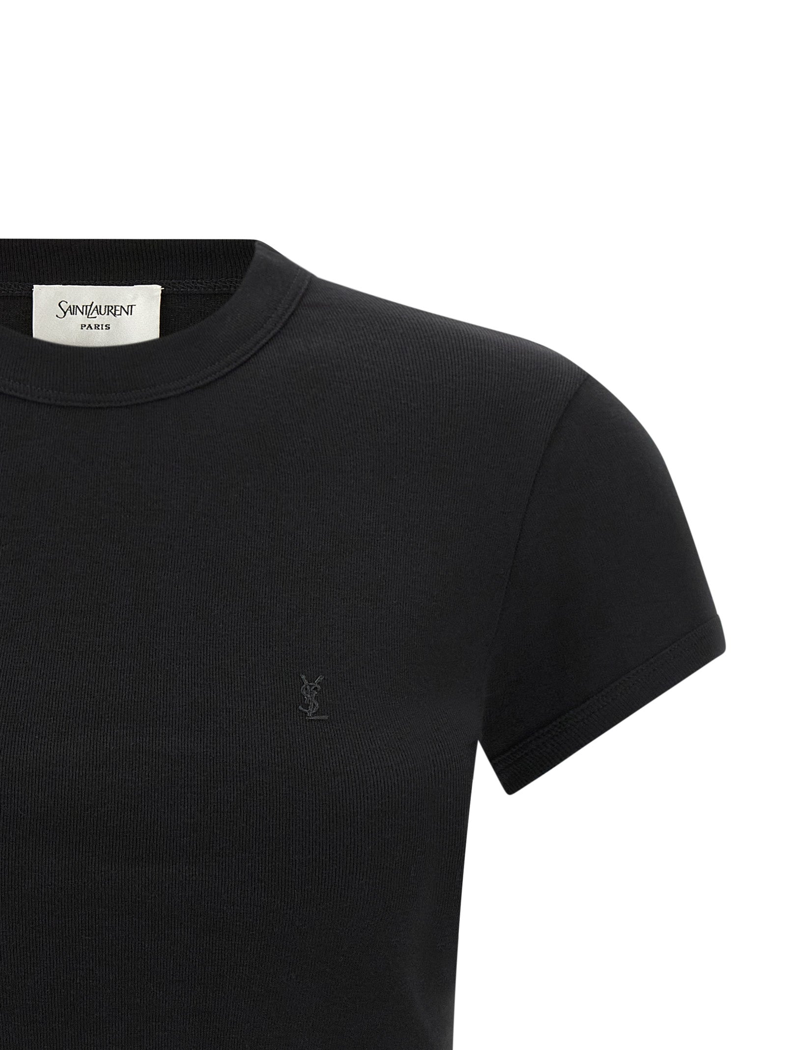 Experience the allure of timeless elegance with the Saint Laurent Black Cotton T-Shirt, a masterpiece of minimalist luxury crafted for the discerning individual.