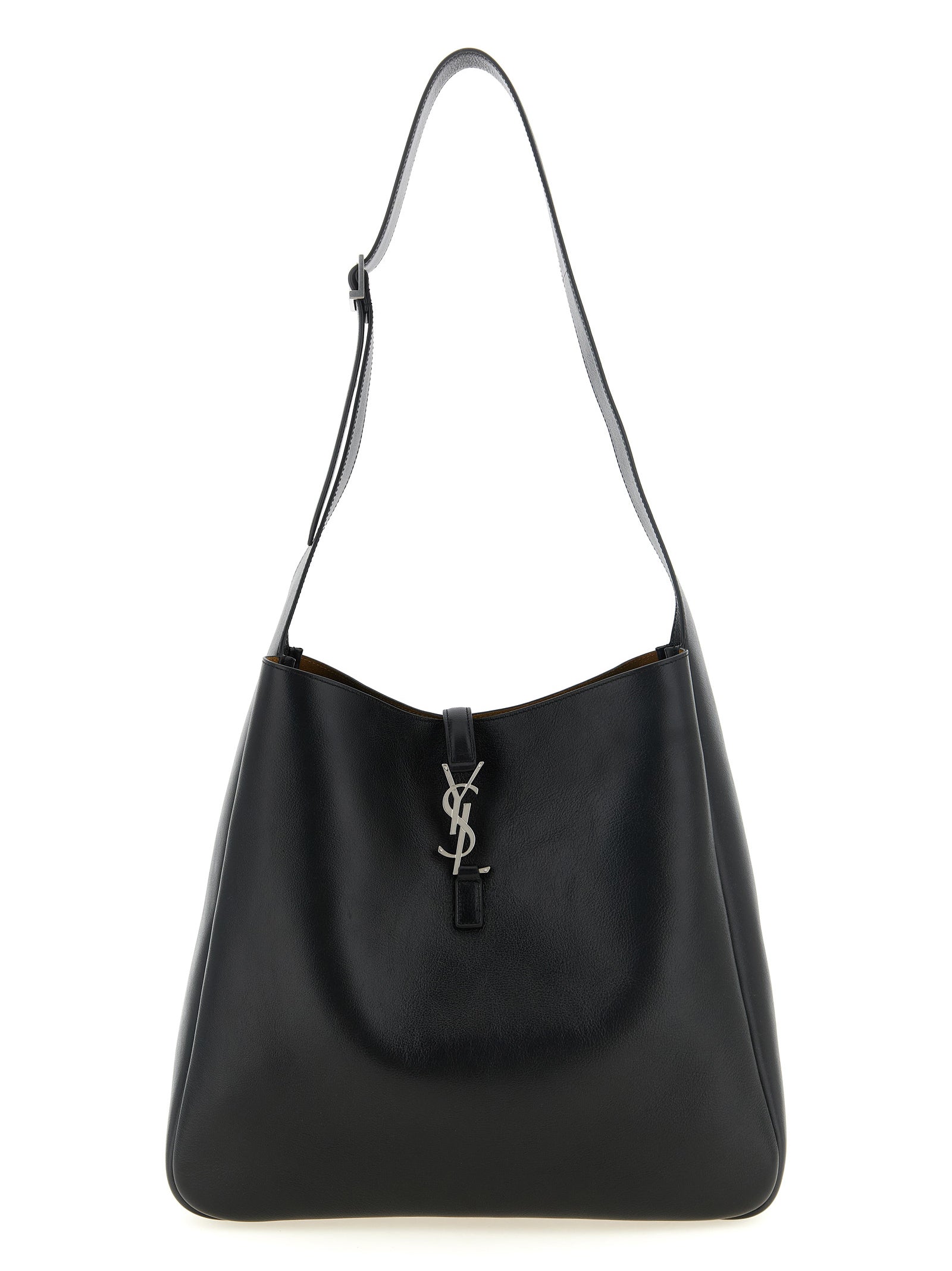 Indulge in the exquisite craftsmanship of the Saint Laurent Le 5 à 7 Gobo shoulder bag, a luxurious blend of black calfskin leather and timeless elegance, perfect for the discerning individual.