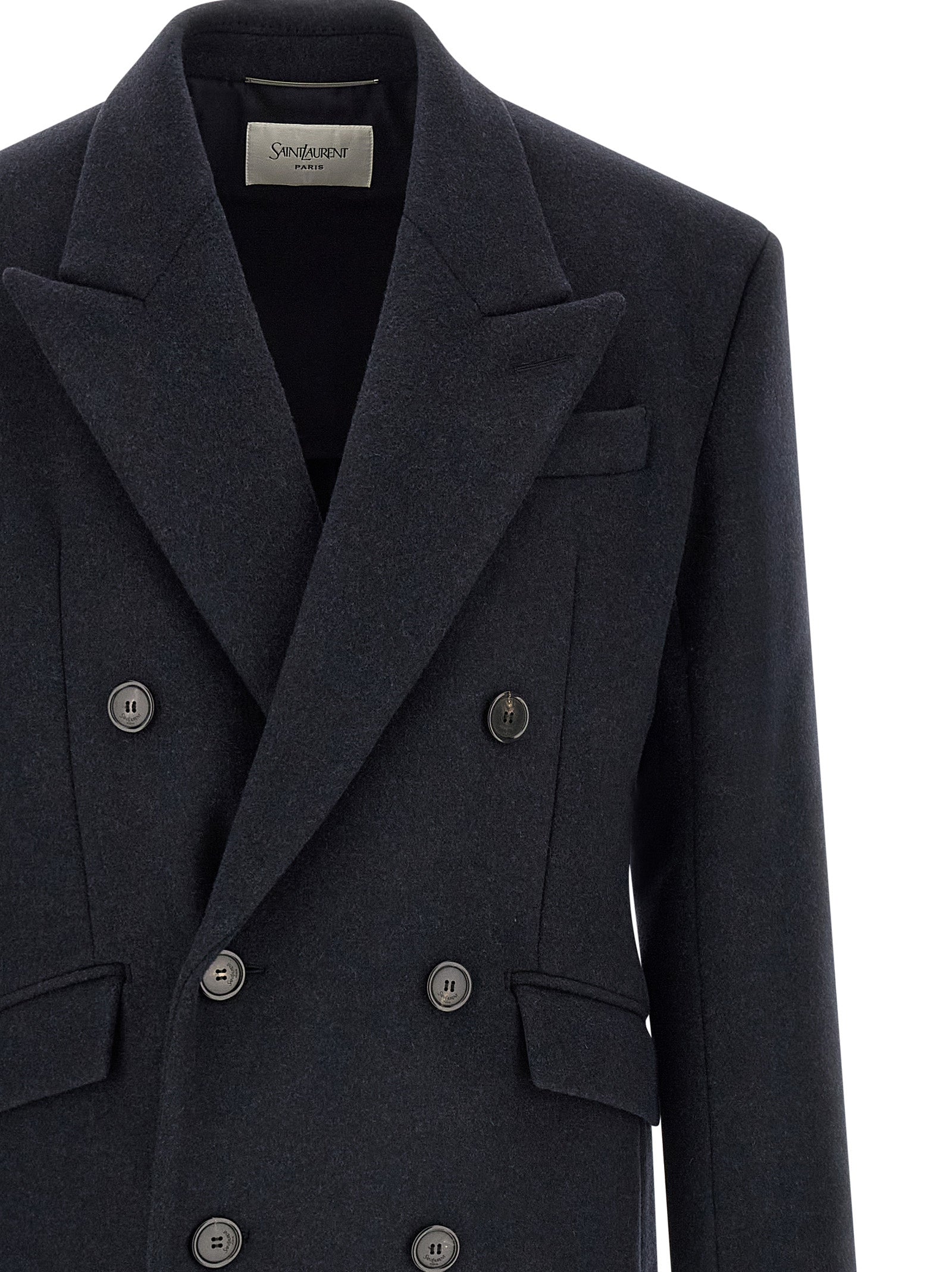 Indulge in the timeless elegance of the Saint Laurent Blue Wool Coat, a masterpiece of sartorial sophistication crafted from pure virgin wool, perfect for the discerning individual.