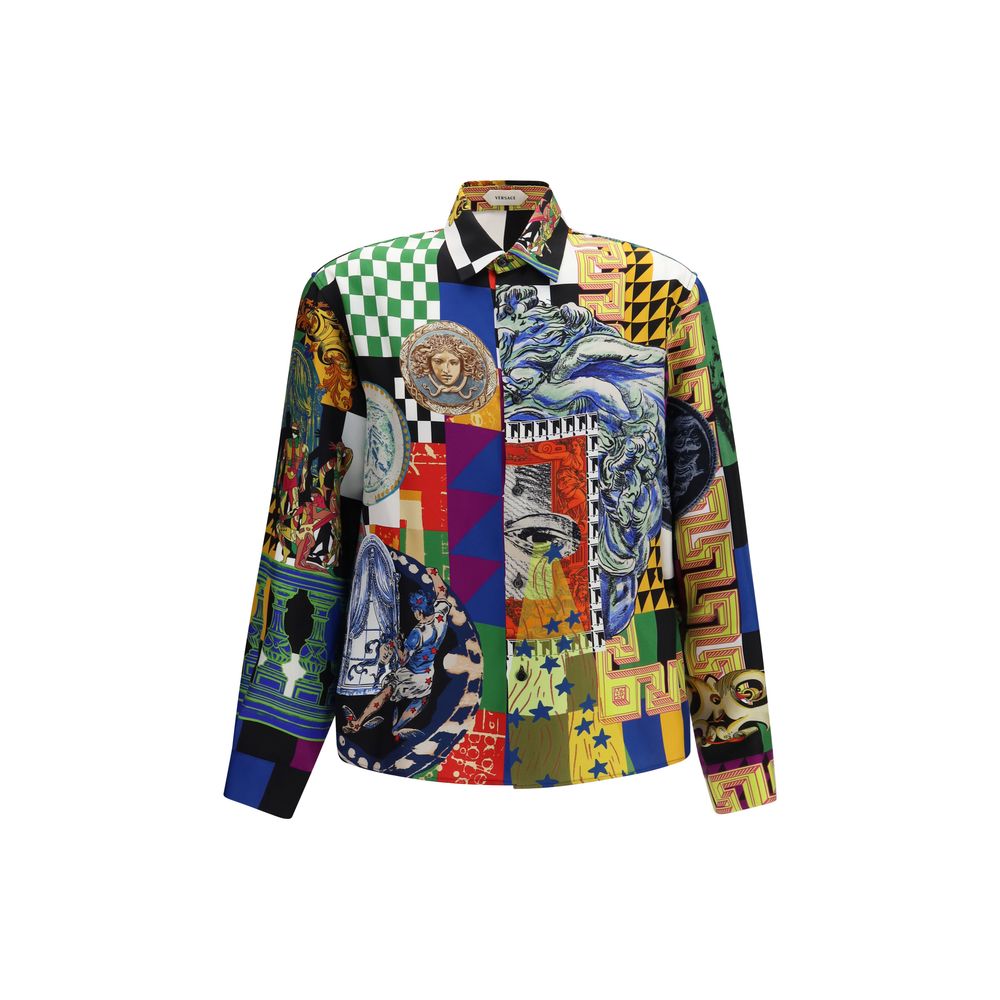 Experience the allure of the Versace Multicolor Silk Pattern Shirt, a masterpiece of silk twill and Medusa artistry, redefining elegance for the discerning individual.