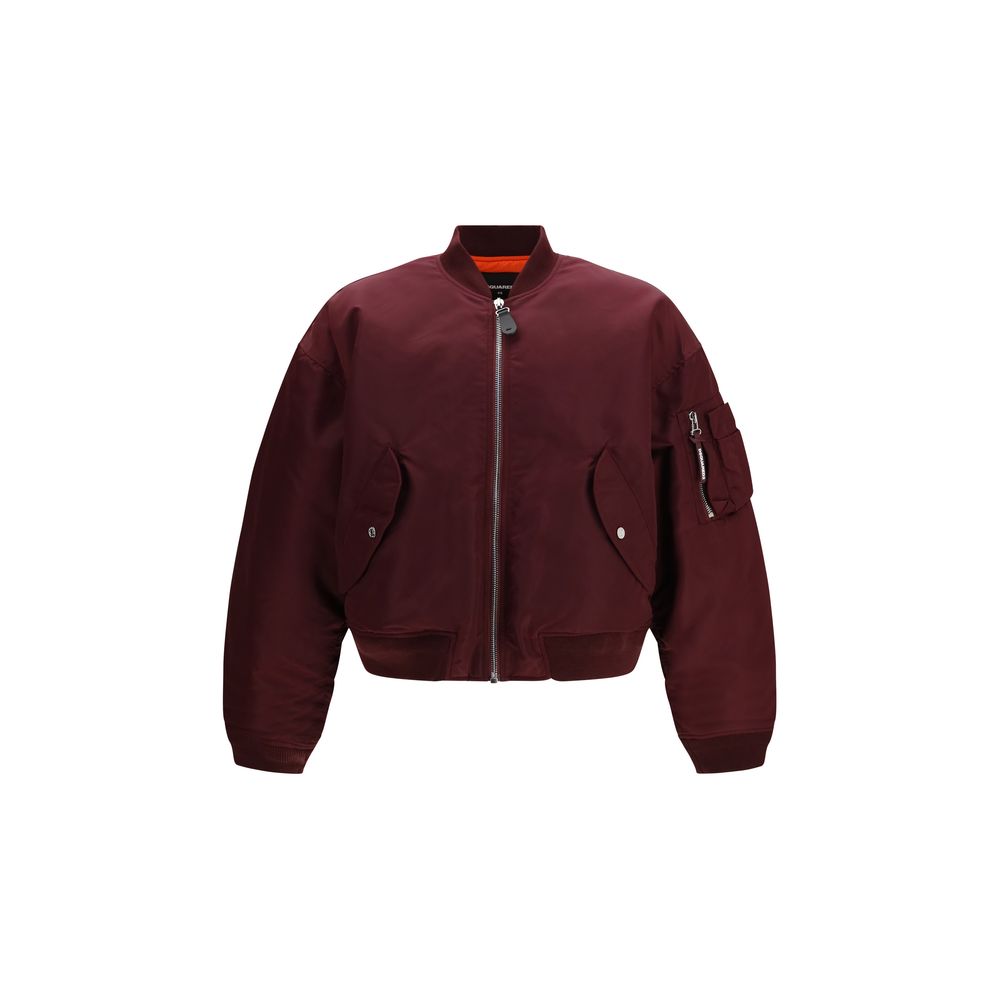 Indulge in the allure of the Dsquared² Bordeaux Nylon Bomber, a statement piece crafted from luxurious nylon satin, embodying contemporary elegance and timeless style.
