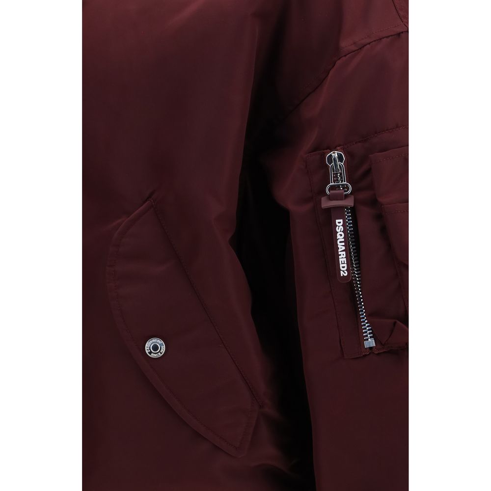 Indulge in the elegance of the Dsquared² Bordeaux Nylon Bomber, a statement of refined luxury crafted from shiny nylon satin, perfect for the modern connoisseur.