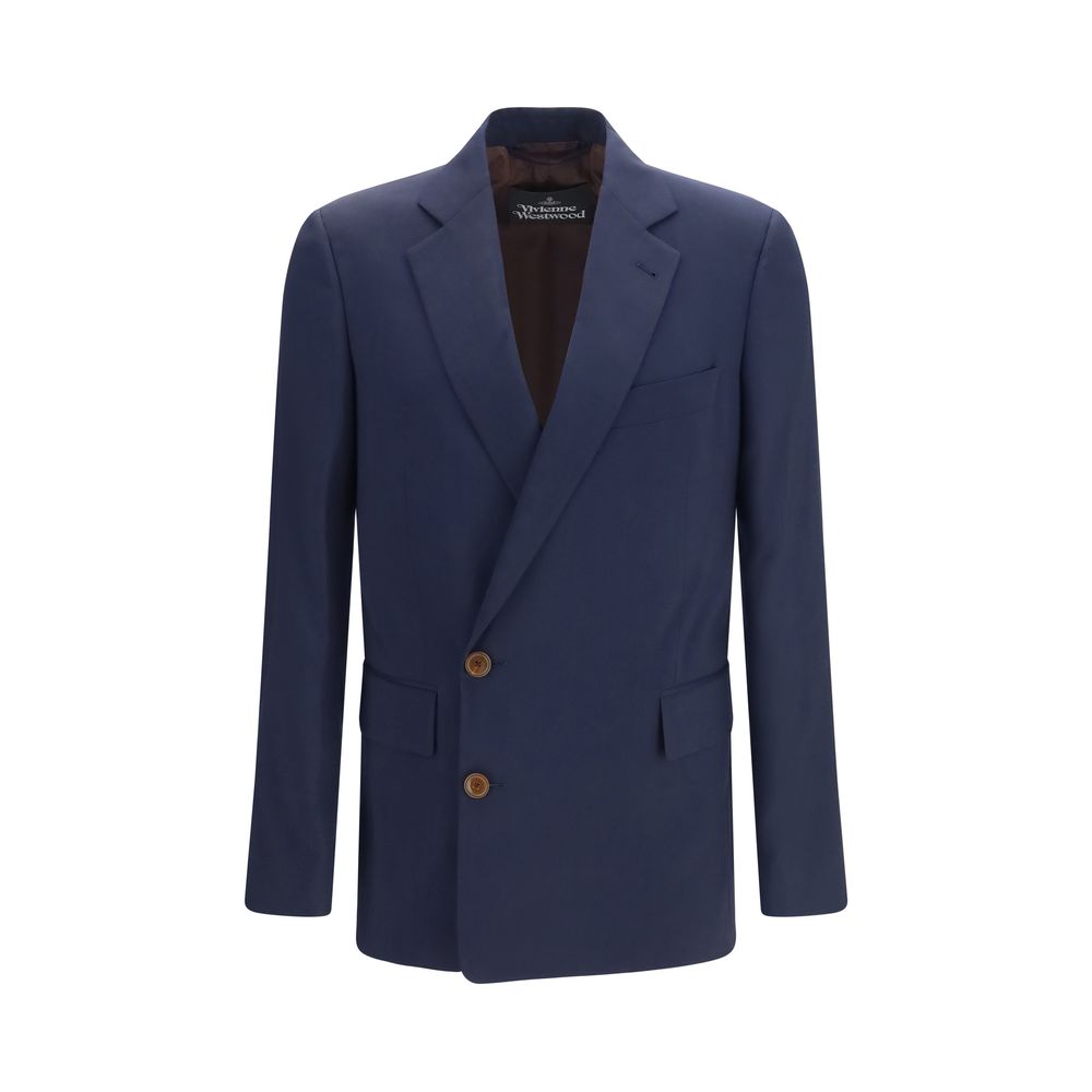 Elevate your wardrobe with the Vivienne Westwood Blue Wool Oves Aries Full-Length Jacket, a masterpiece of Italian craftsmanship in luxurious fleece wool, embodying timeless elegance and modern sophistication.