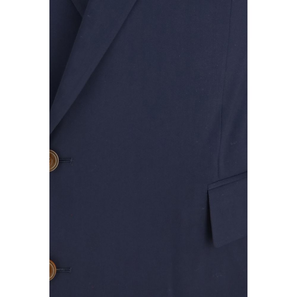 Elevate your wardrobe with the Vivienne Westwood Blue Wool Oves Aries Full-Length Jacket, a masterpiece of Italian craftsmanship in luxurious fleece wool, embodying timeless elegance and modern sophistication.