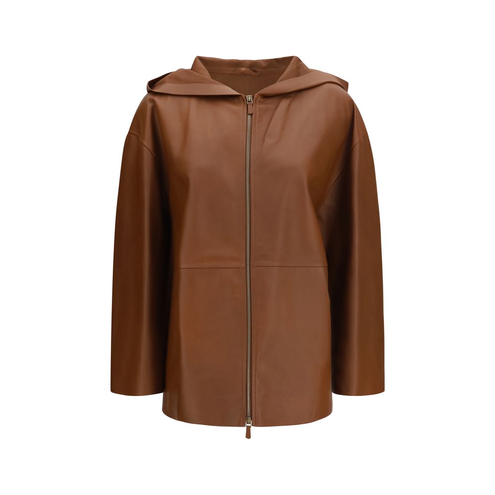 Discover the Max Mara Brown Lamb Ovis Aries Leather Jacket, a refined essential crafted from luxurious lambskin, embodying elegance and sophistication for the discerning individual.