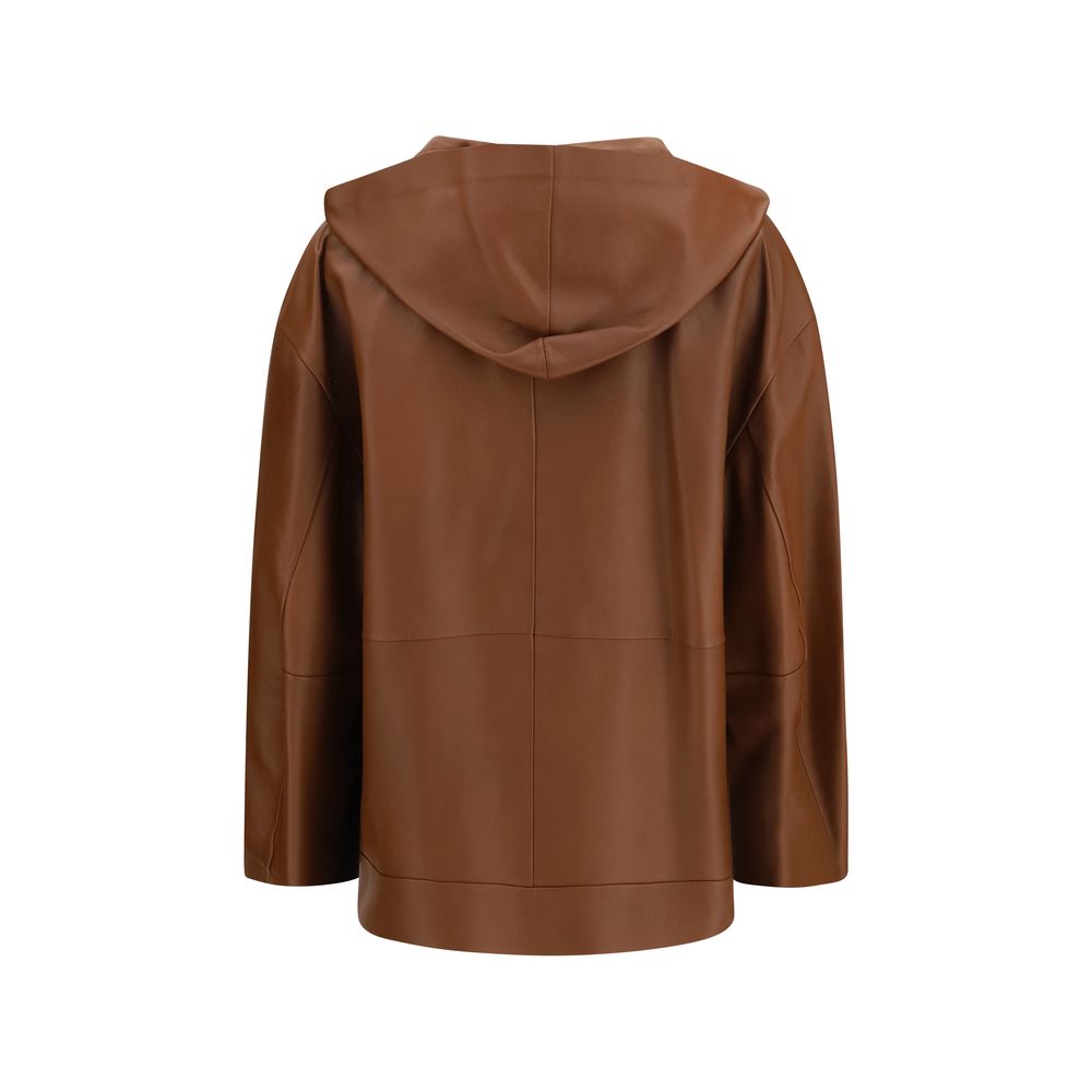 Indulge in the exquisite Max Mara Brown Lamb Ovis Aries Leather Jacket, a refined essential crafted in Italy, embodying sophistication and modern elegance for the discerning individual.