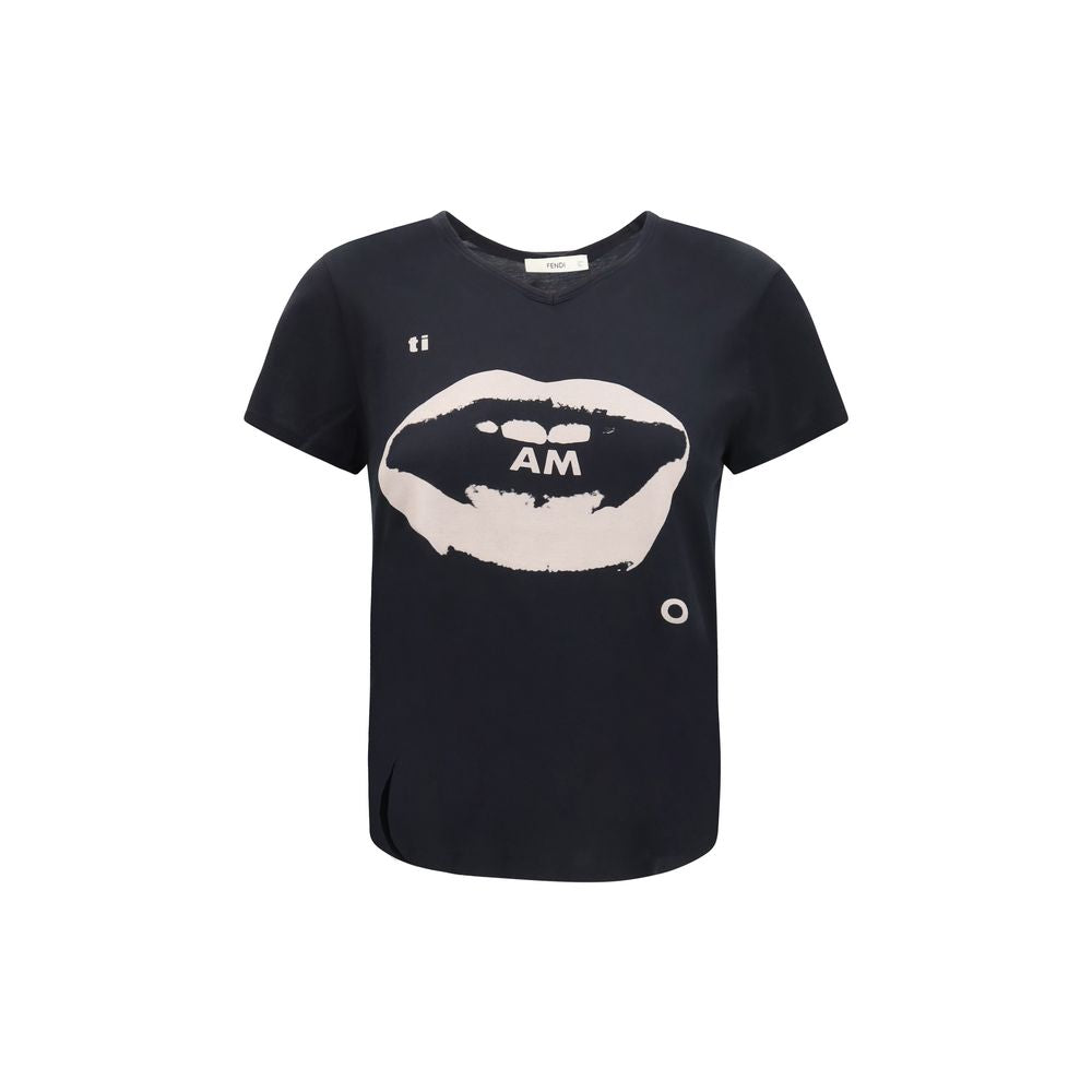 Experience the exquisite elegance of Fendi's Black Cotton T-Shirt, crafted from 100% organic cotton, embodying luxury and artistry for the discerning individual.