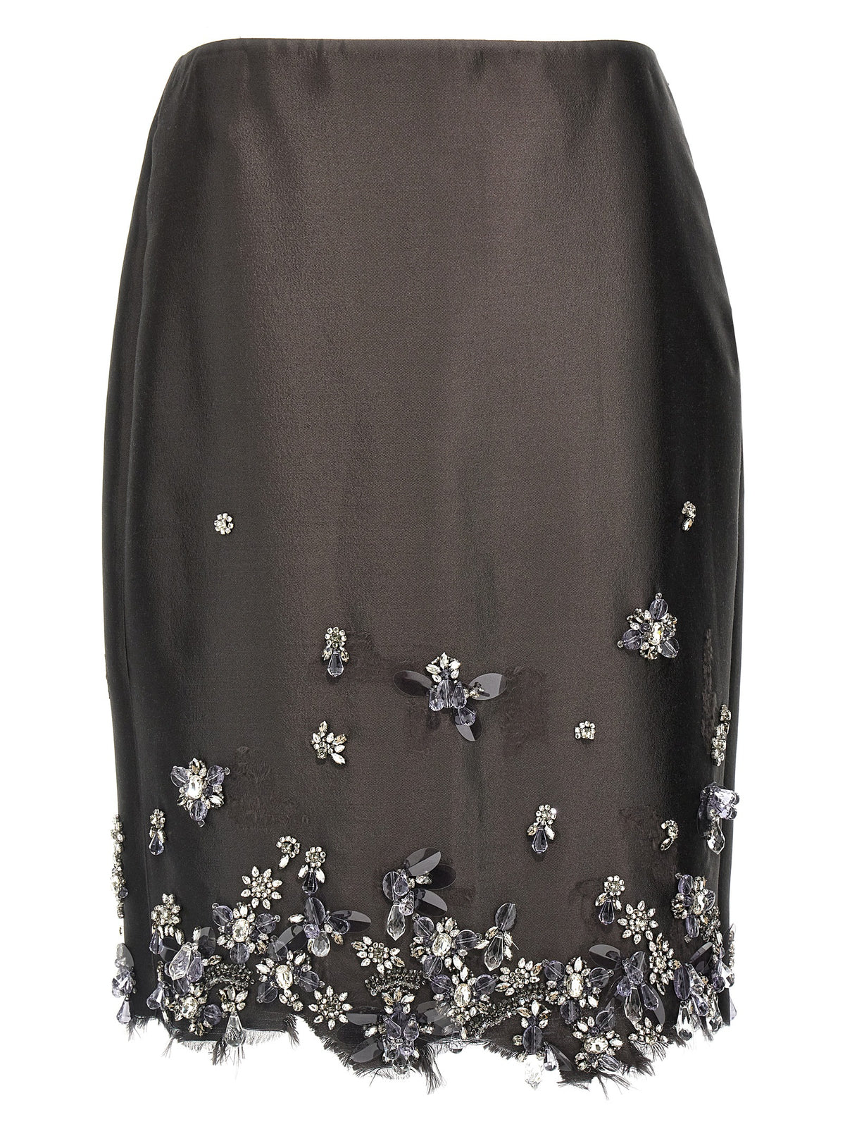 Elevate your wardrobe with the Prada Gray Silk Midi Skirt, a masterpiece of Italian craftsmanship blending silk and wool for timeless elegance and modern allure.