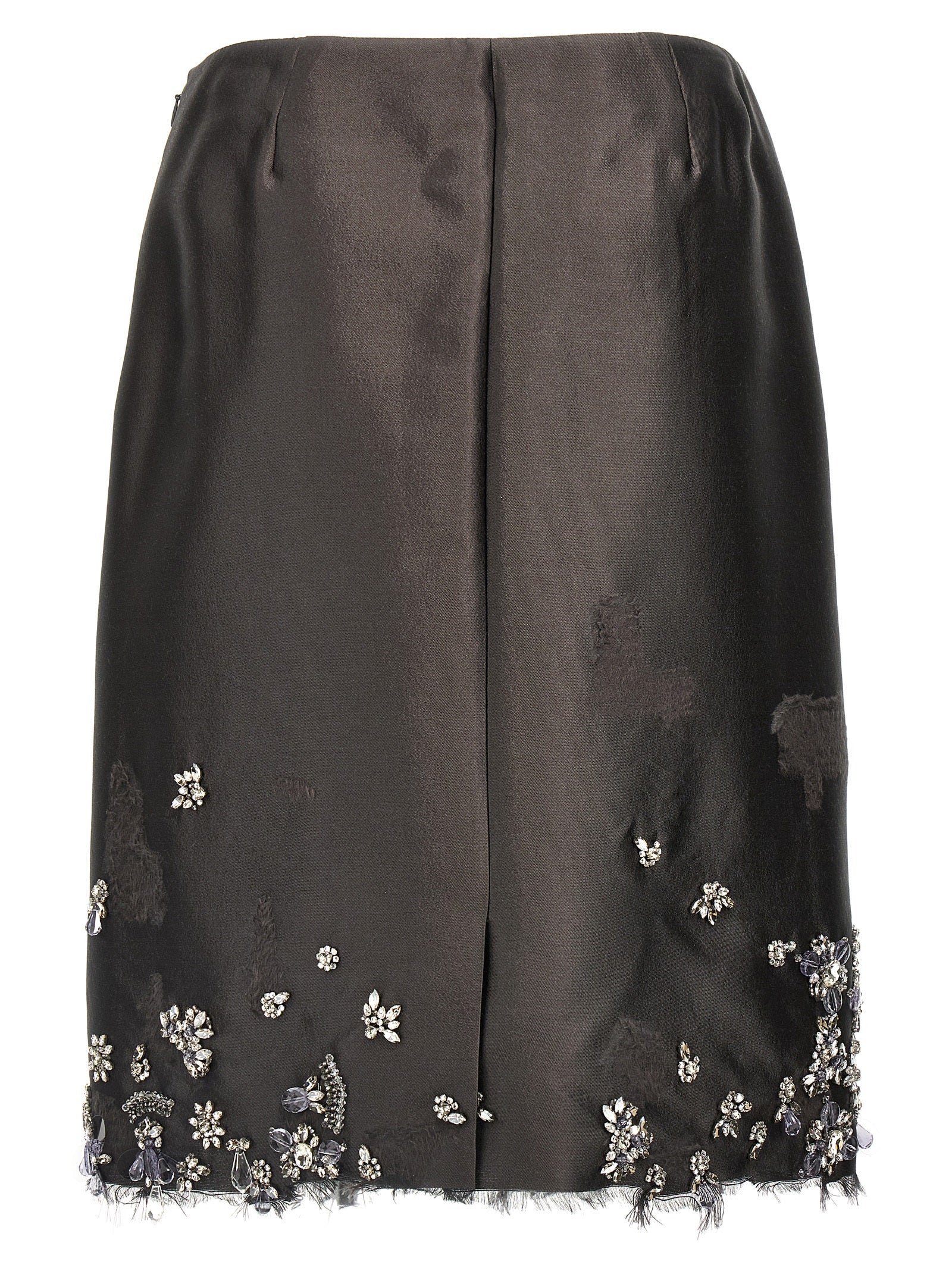 Elevate your wardrobe with the Prada Gray Silk Midi Skirt, a masterpiece of silk and wool that embodies modern elegance and timeless allure for discerning tastes.