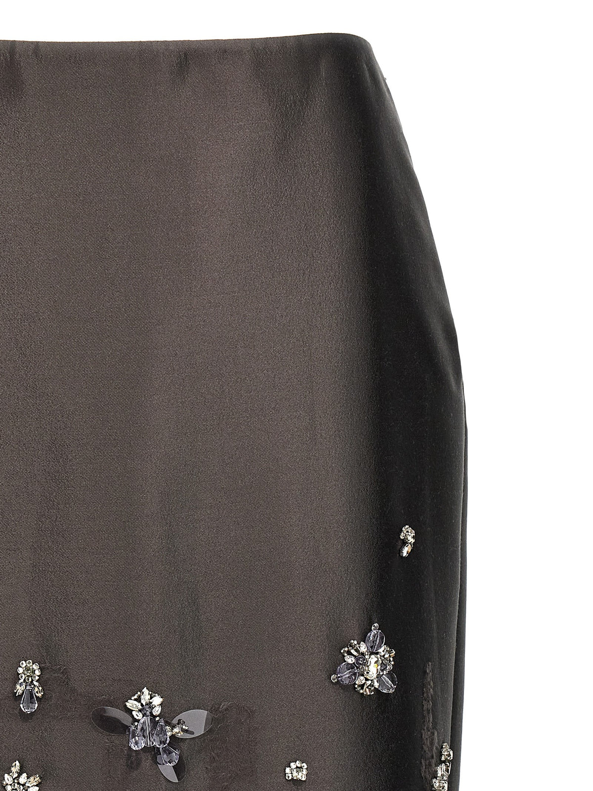 Elevate your wardrobe with the Prada Gray Silk Midi Skirt, where exquisite silk and wool craftsmanship meets modern elegance, perfect for the discerning individual.