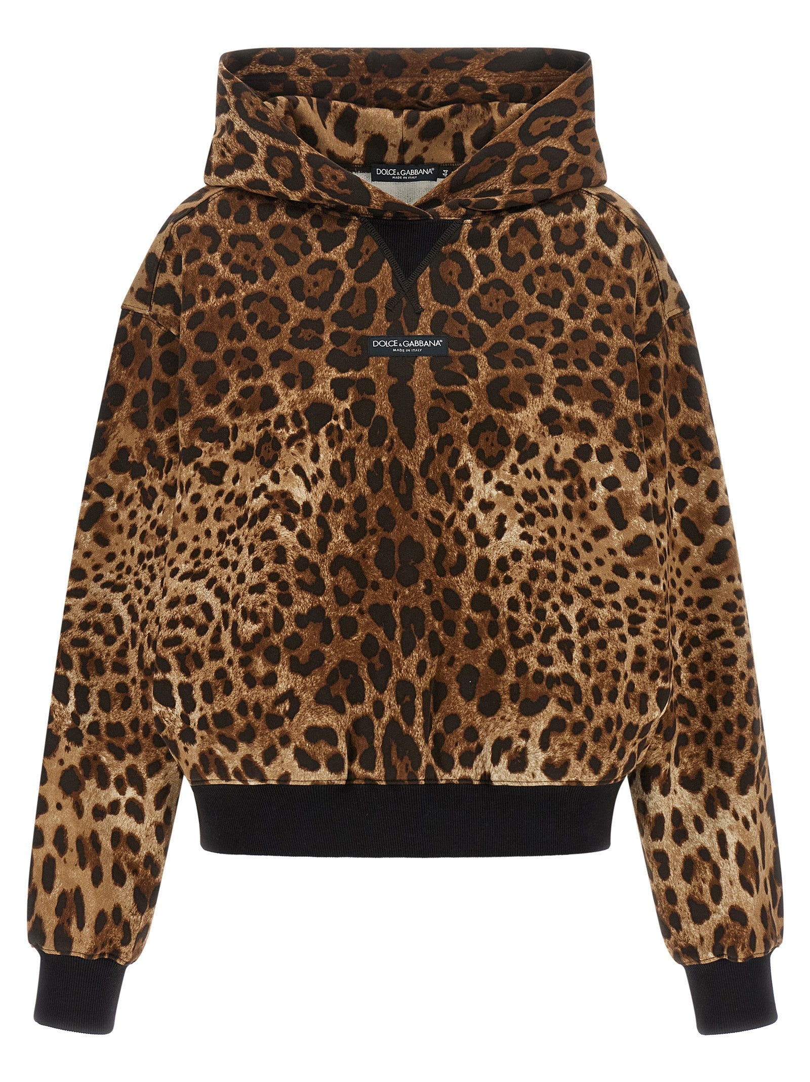 Dolce & Gabbana Brown Cotton Hoodie - Luxurious Animal Print