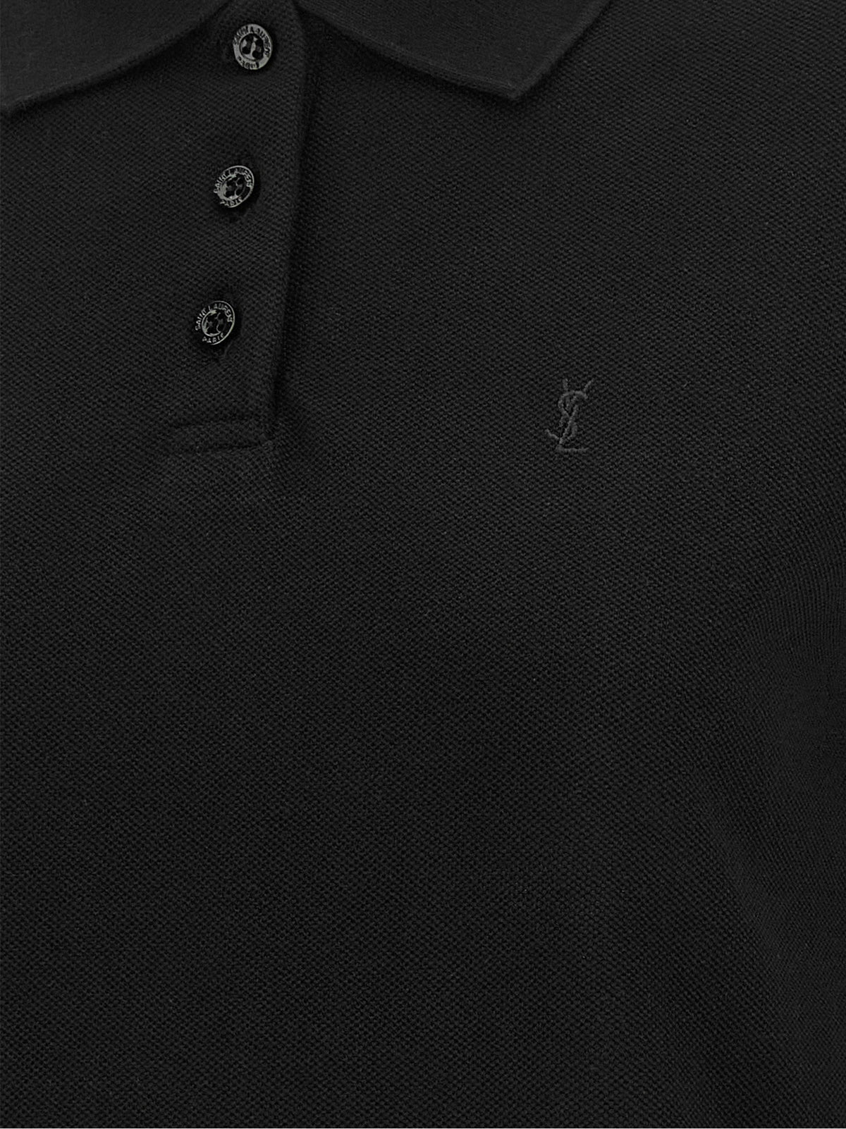 Discover the SAINT LAURENT Black Cotton Polo Shirt, a masterful blend of exquisite craftsmanship and timeless elegance, perfect for those who embody luxury and sophistication.