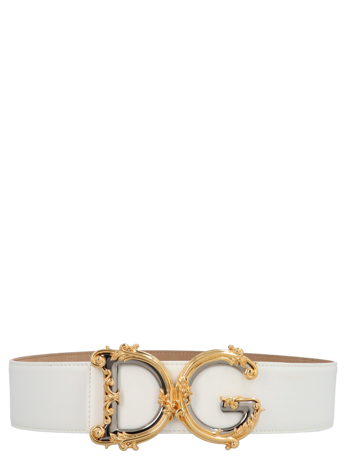 Indulge in the exquisite allure of the Dolce & Gabbana White Calfskin High-Waist Belt, a masterpiece of Italian craftsmanship that elevates any ensemble with its iconic ‘DG Barocco’ logo.