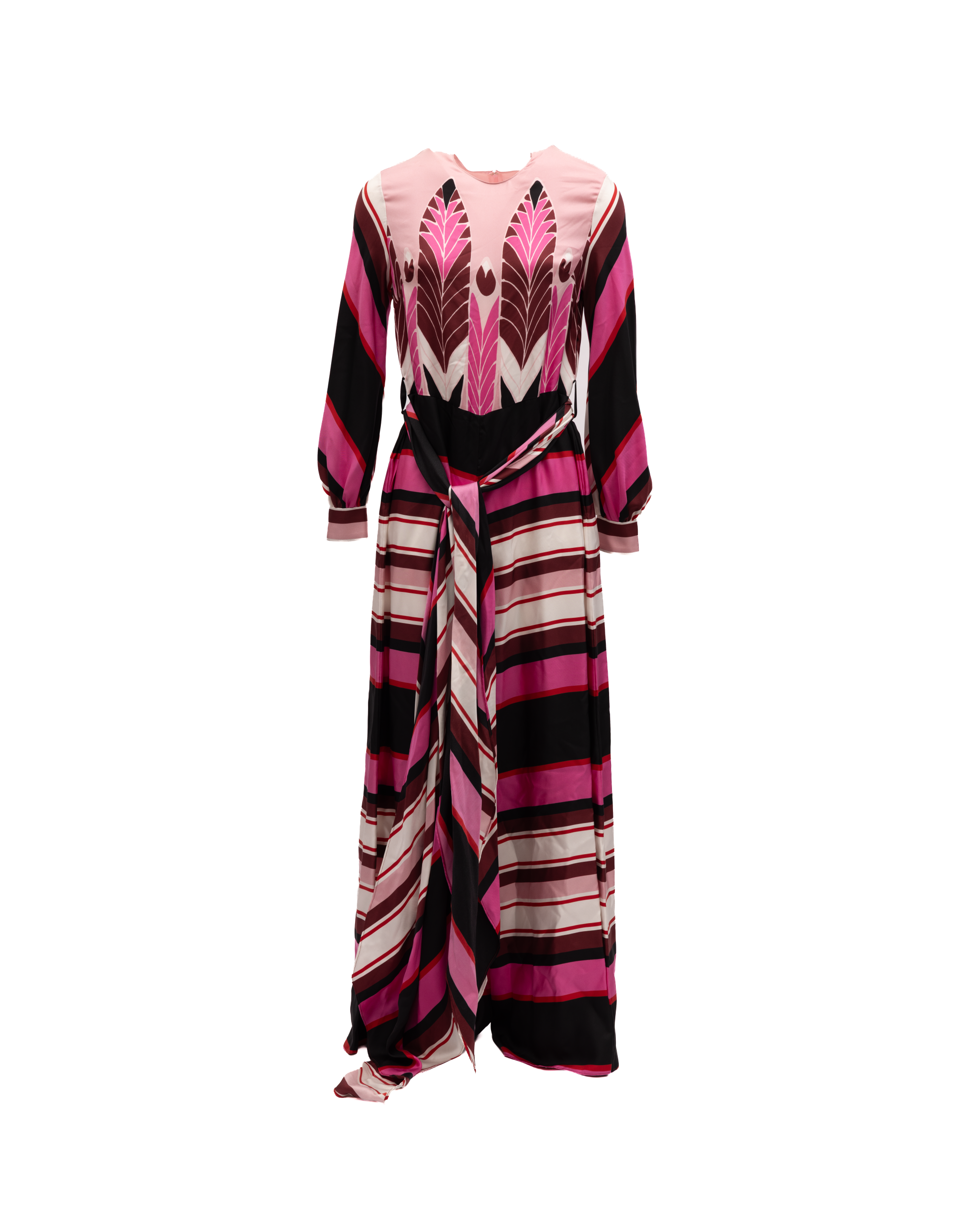 Valentino Garavani Long Pink Dress with Elegant Burgundy Accents
