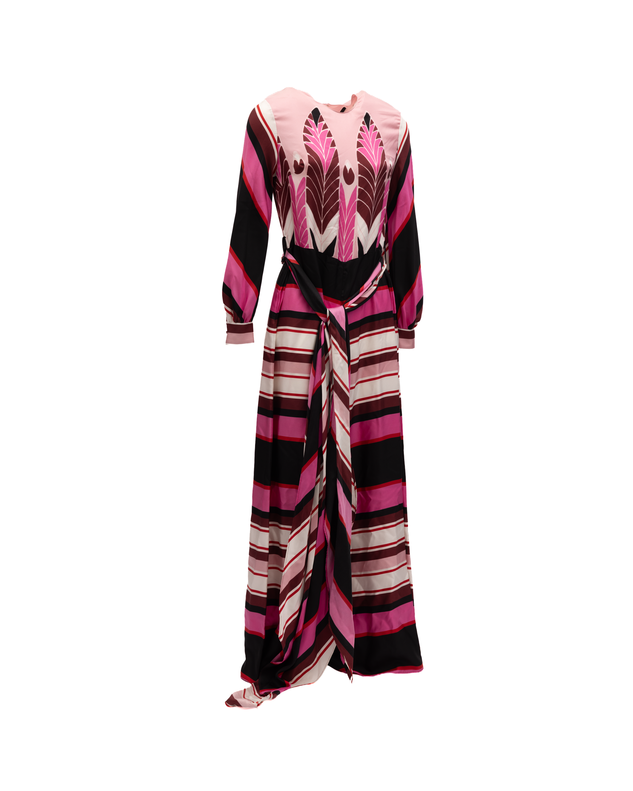 Valentino Garavani Long Pink Dress with Elegant Burgundy Accents