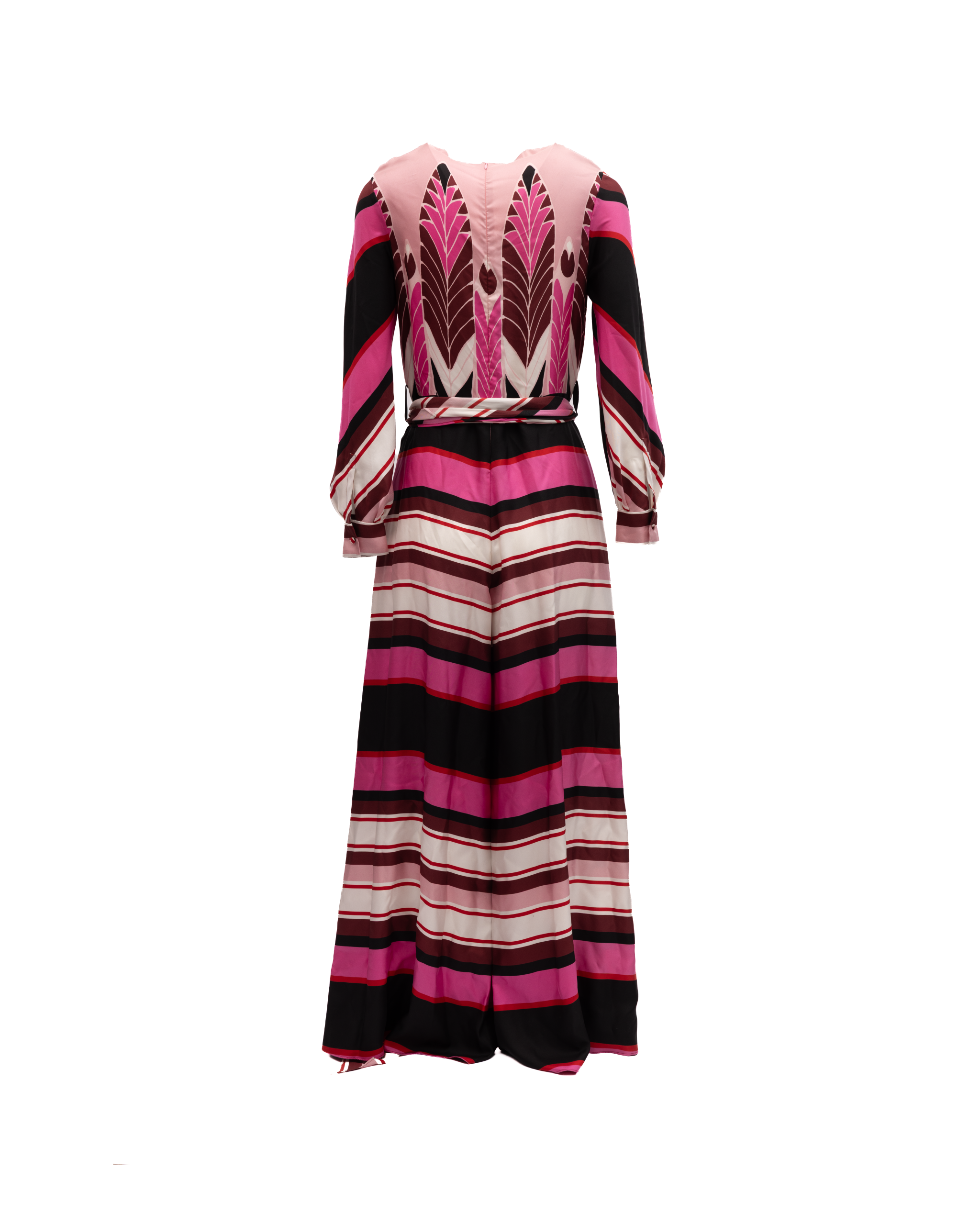 Valentino Garavani Long Pink Dress with Burgundy Accents