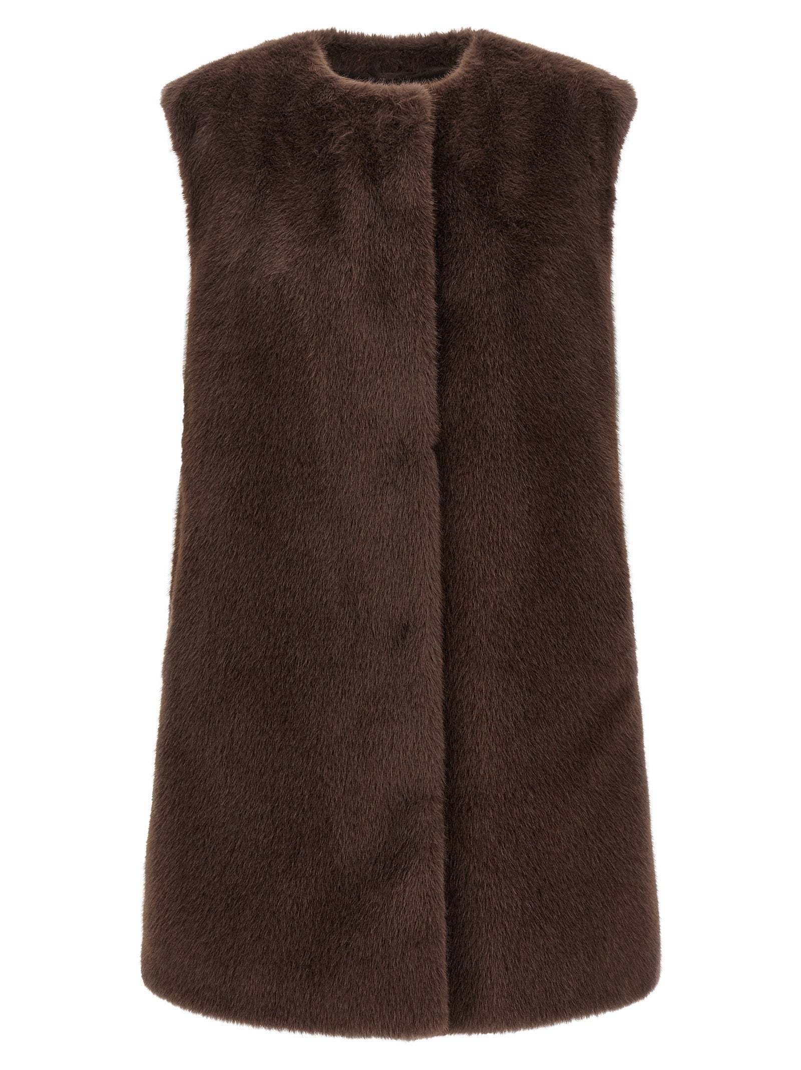 Herno Brown Sleeveless Jacket - Luxury Eco-Fur Elegance