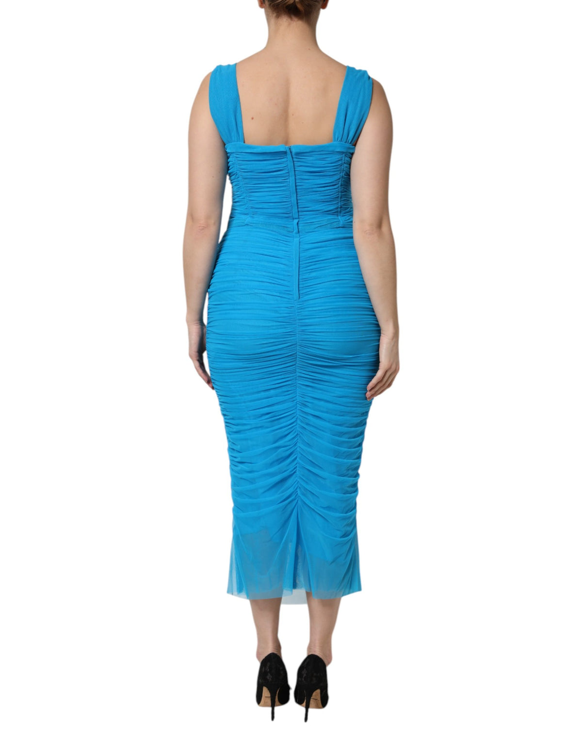 Dolce & Gabbana Blue Ruched Tulle Midi Dress - Timeless Elegance