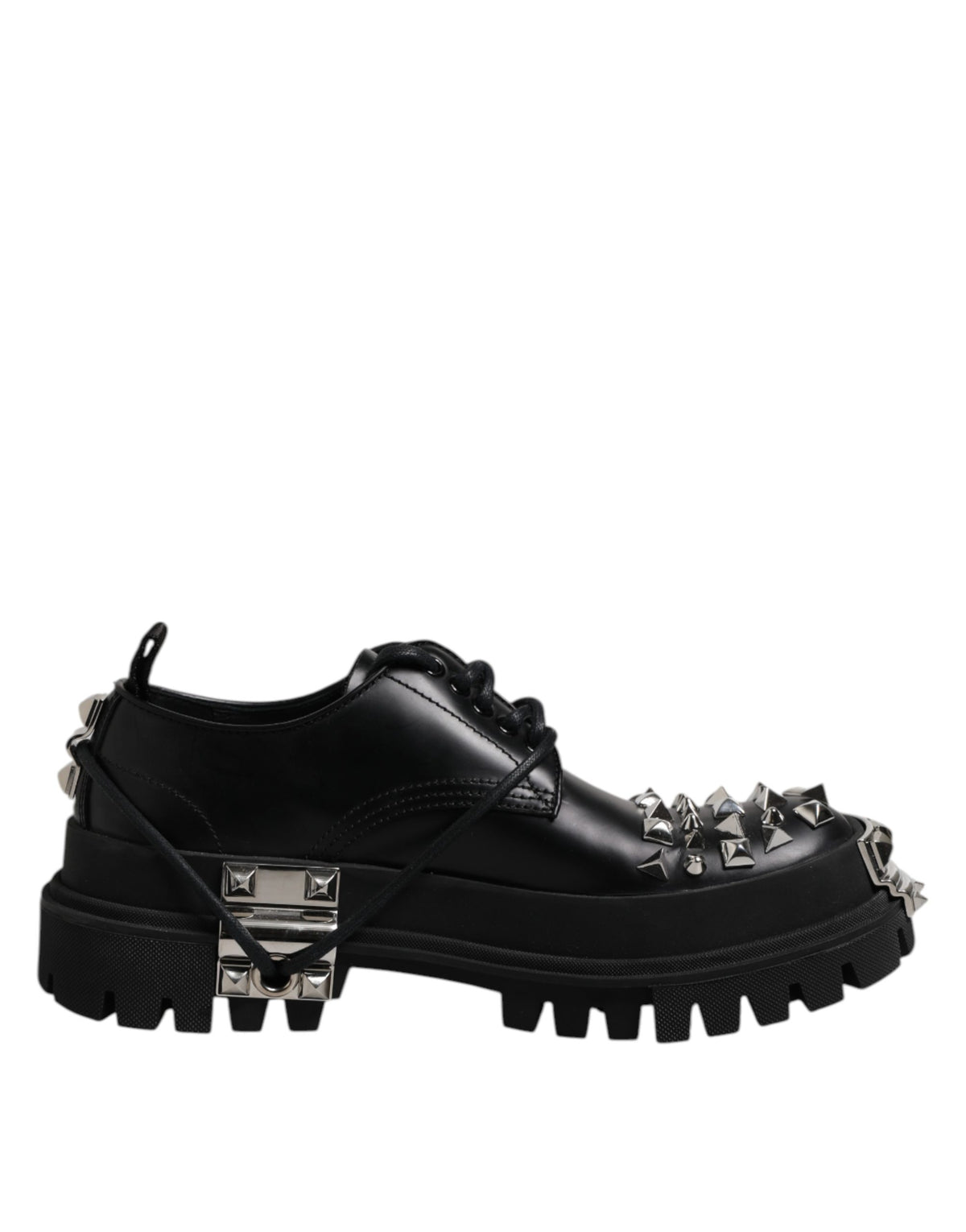 Dolce & Gabbana Black Studded Leather Derby Shoes for Distinction