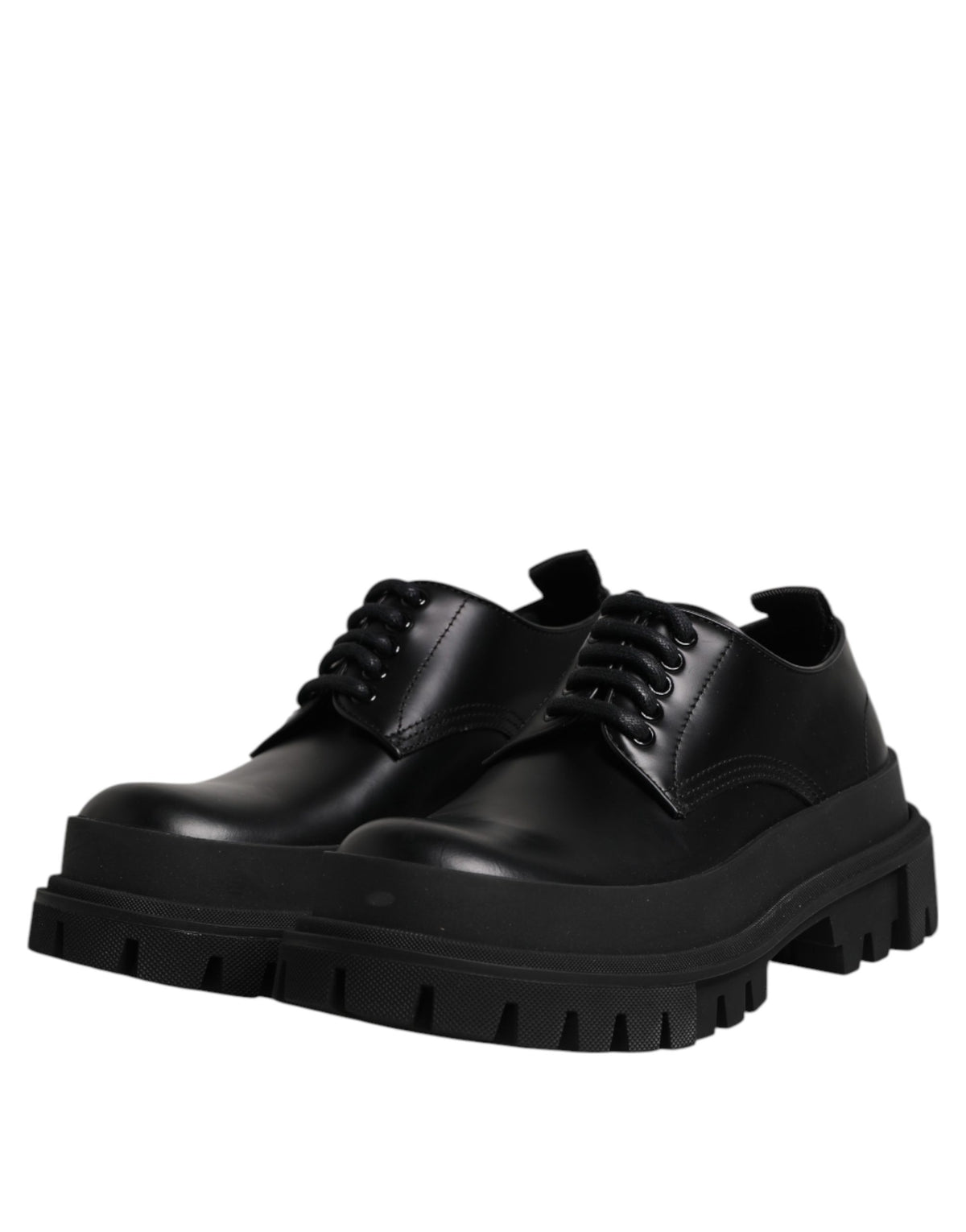 Dolce & Gabbana Black Leather Hi-Trekking Derby Shoes Luxury
