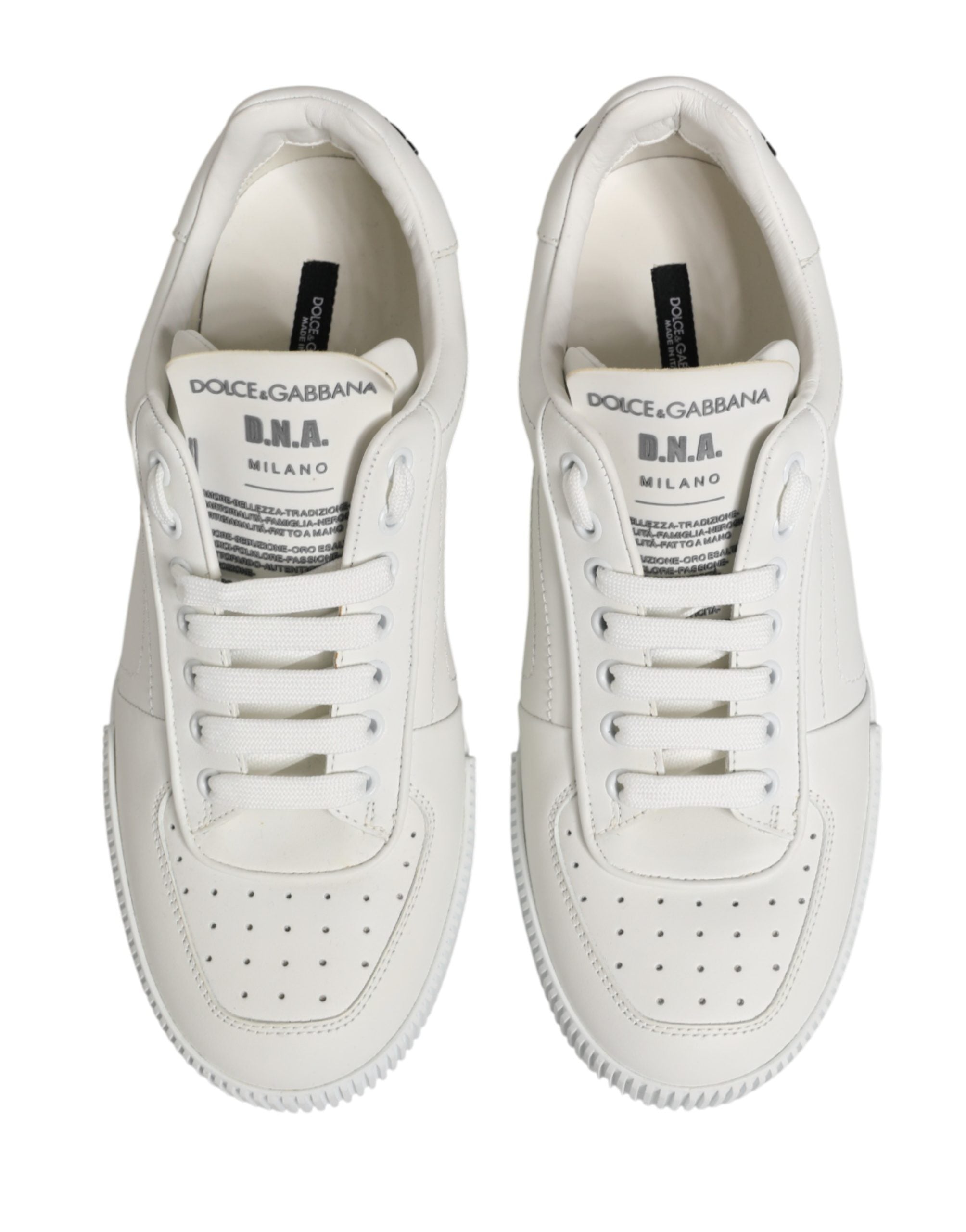 Indulge in the exquisite Dolce & Gabbana White Miami Leather Low Top Sneakers, where luxurious calfskin meets unparalleled craftsmanship for a refined lifestyle.
