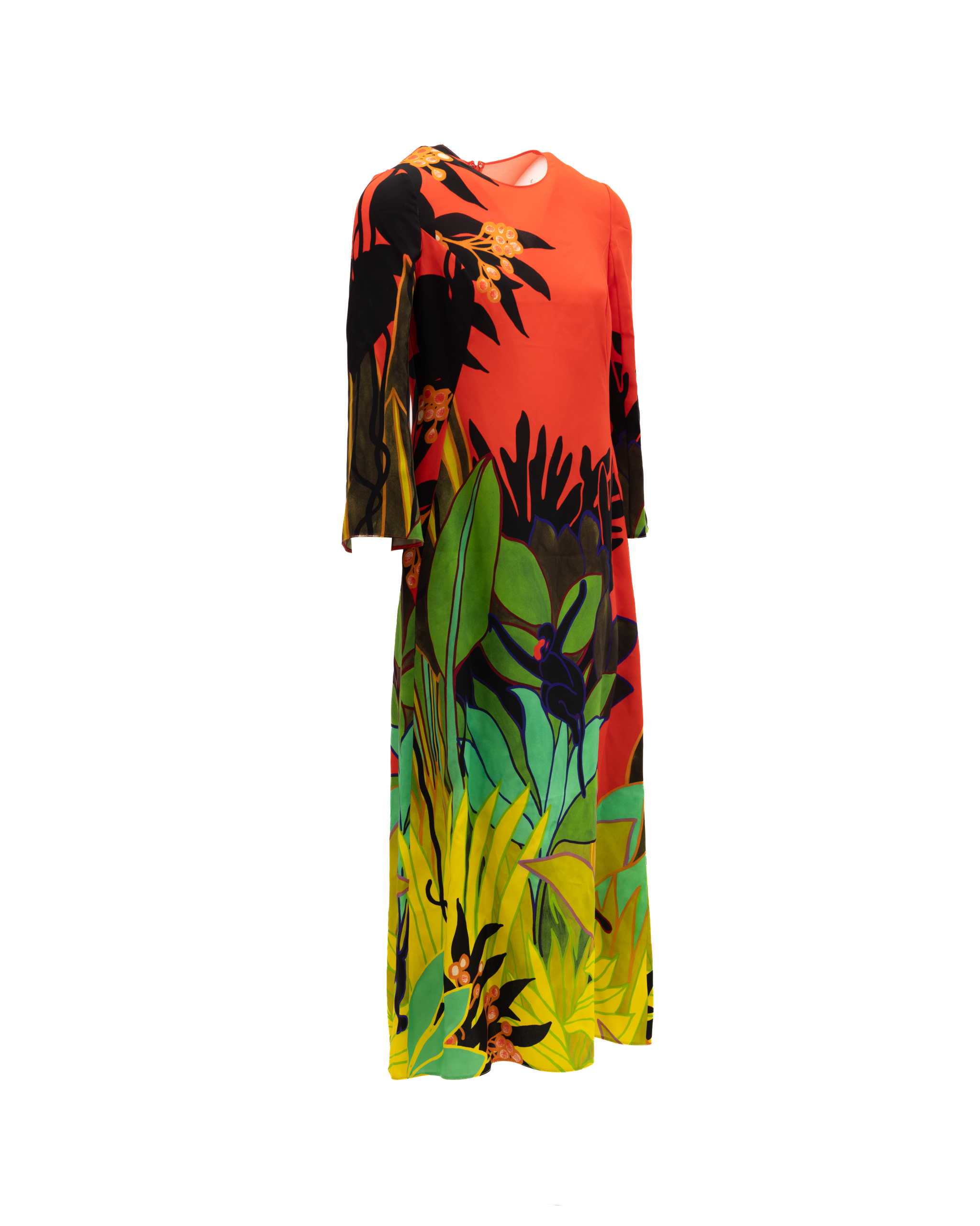 Valentino Garavani Tropical Print Long Sleeve Midi Dress