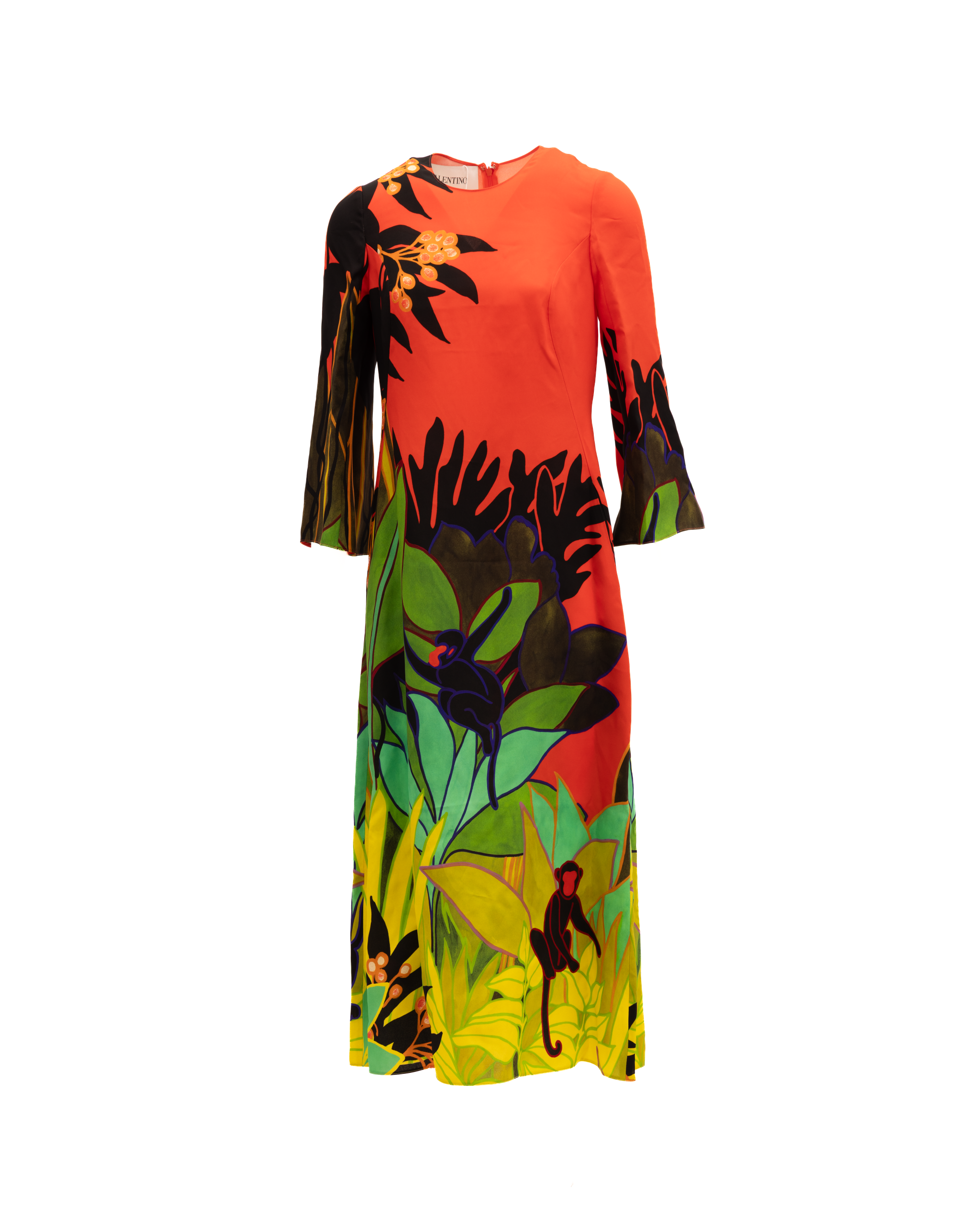 Valentino Garavani Tropical Print Long Sleeve Midi Dress