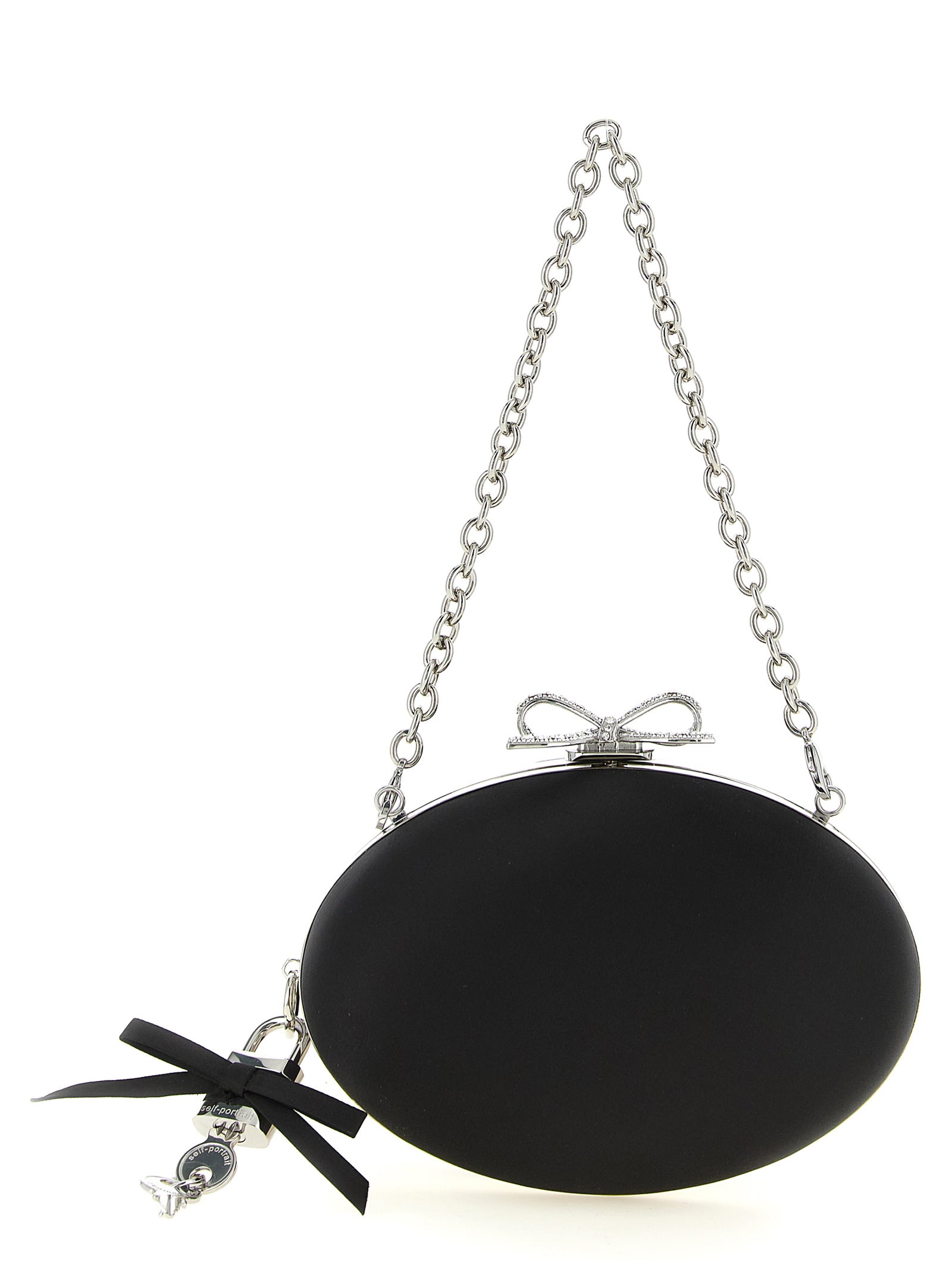 Elevate your evening allure with the Self-Portrait Black Polyester Clutch, a masterpiece of structured elegance and modern design, perfect for the discerning connoisseur.