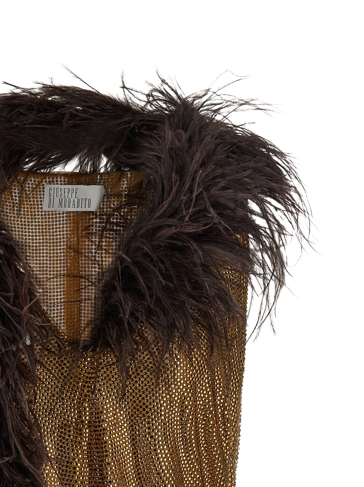 Indulge in the exquisite elegance of the Giuseppe Di Morabito Gold Polyamide Tank Top, where luxurious stretch mesh and shimmering micro-crystals redefine haute couture allure.