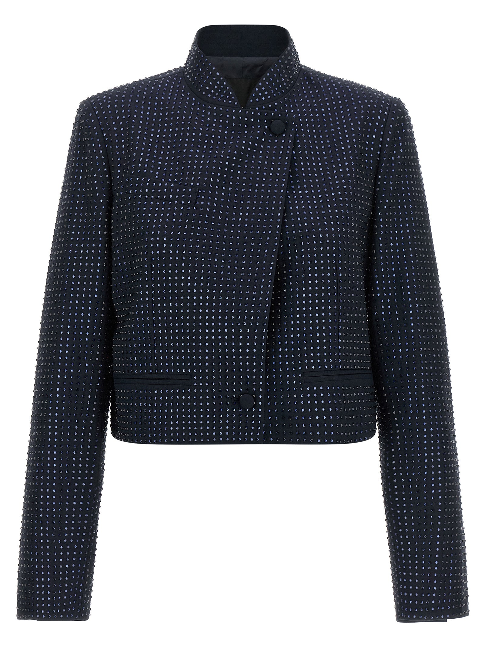 Elevate your evening elegance with PINKO's Blue Polyester Full-Length Jacket, a masterpiece of craftsmanship adorned with rhinestones, perfect for captivating moments.