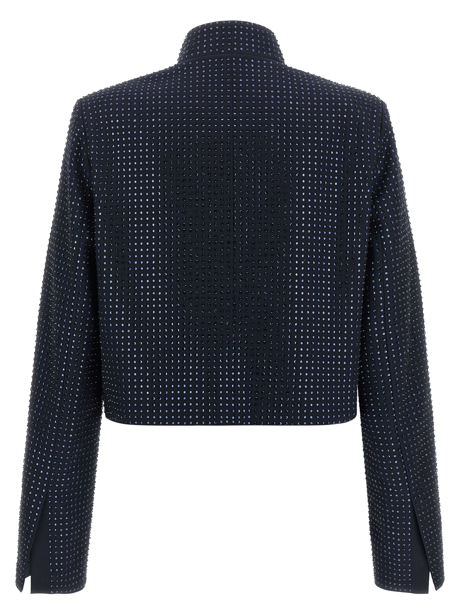 Discover the PINKO Blue Polyester Full-Length Jacket, a masterful blend of elegance and contemporary design, adorned with tonal rhinestones for a captivating evening allure.