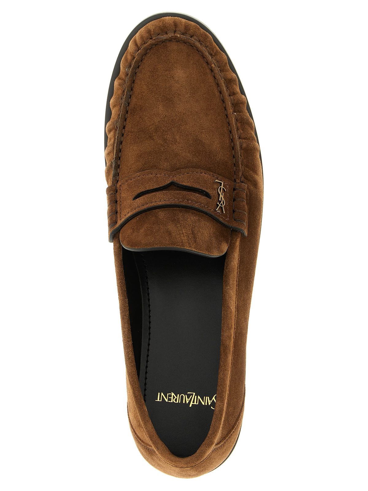 Saint Laurent Brown Calfskin Slip-On Loafers for Timeless Elegance