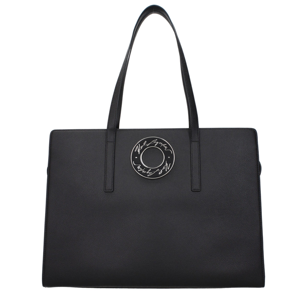 Experience the allure of the Karl Lagerfeld Black Leather Shoulder Bag, a luxurious statement piece crafted for those who embrace elegance and sophistication in every moment.