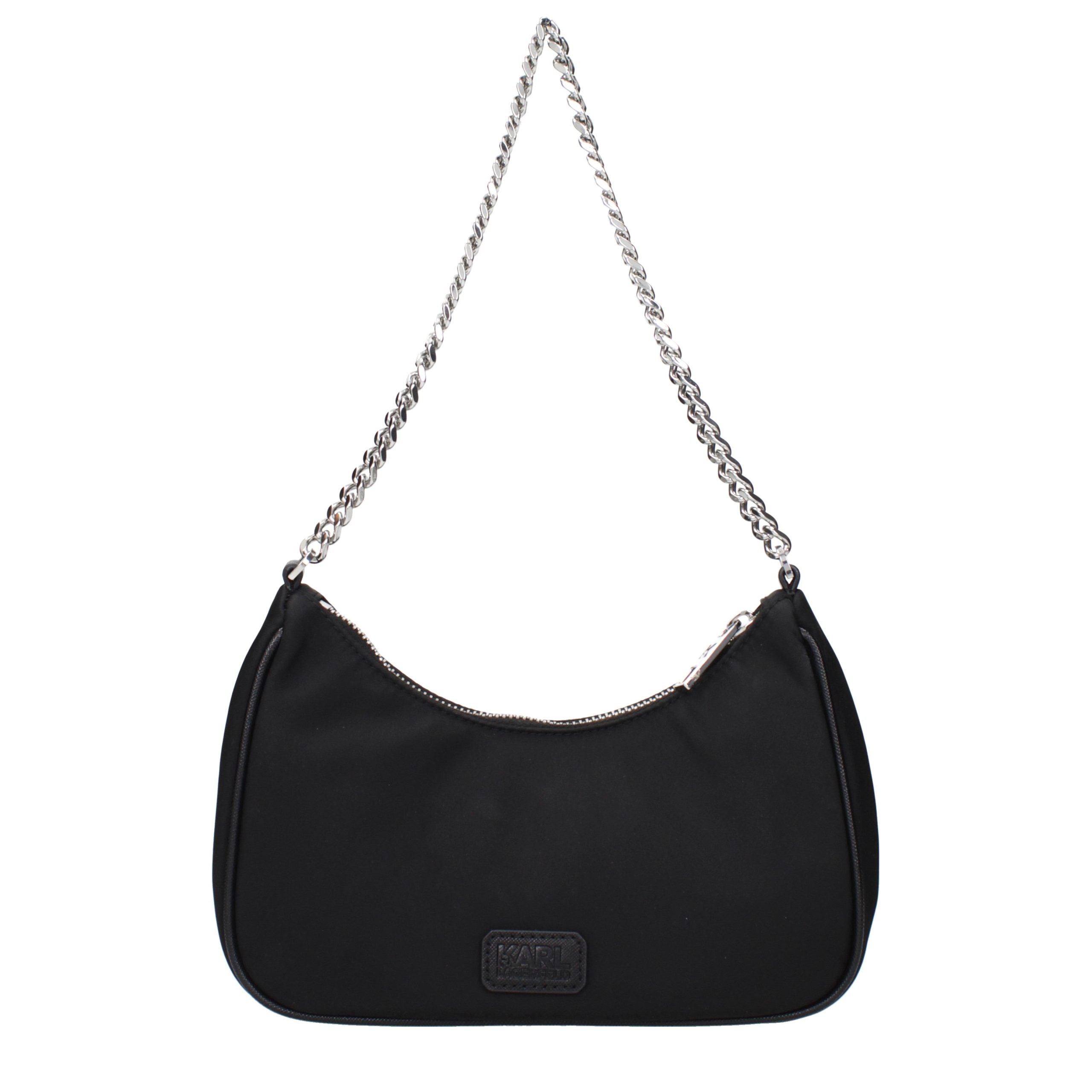 Karl Lagerfeld Black Fabric Shoulder Bag - Timeless Luxury Elegance